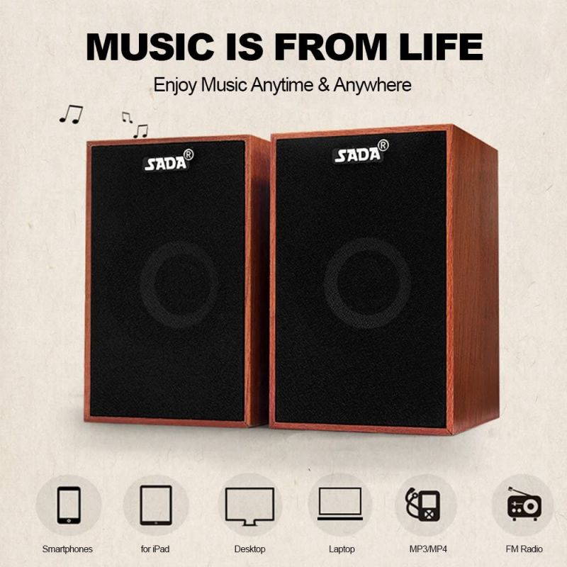 Docooler USB Wired Wooden Combination Speakers Computer Speakers Bass Stereo Music Player Subwoofer Sound Box for Desktop Laptop Notebook Smart Phone