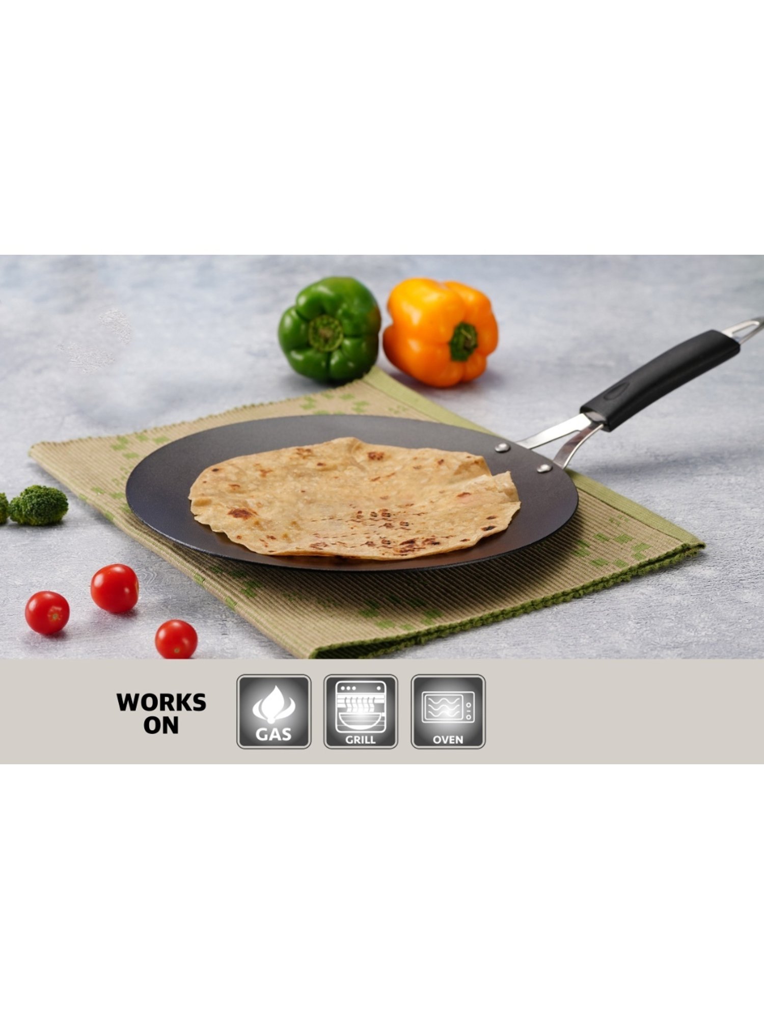 Sumeet  Pre Seasoned Carbon Steel (Iron) Concave Tawa for Roti, 25cm, Gas & Induction-Friendly