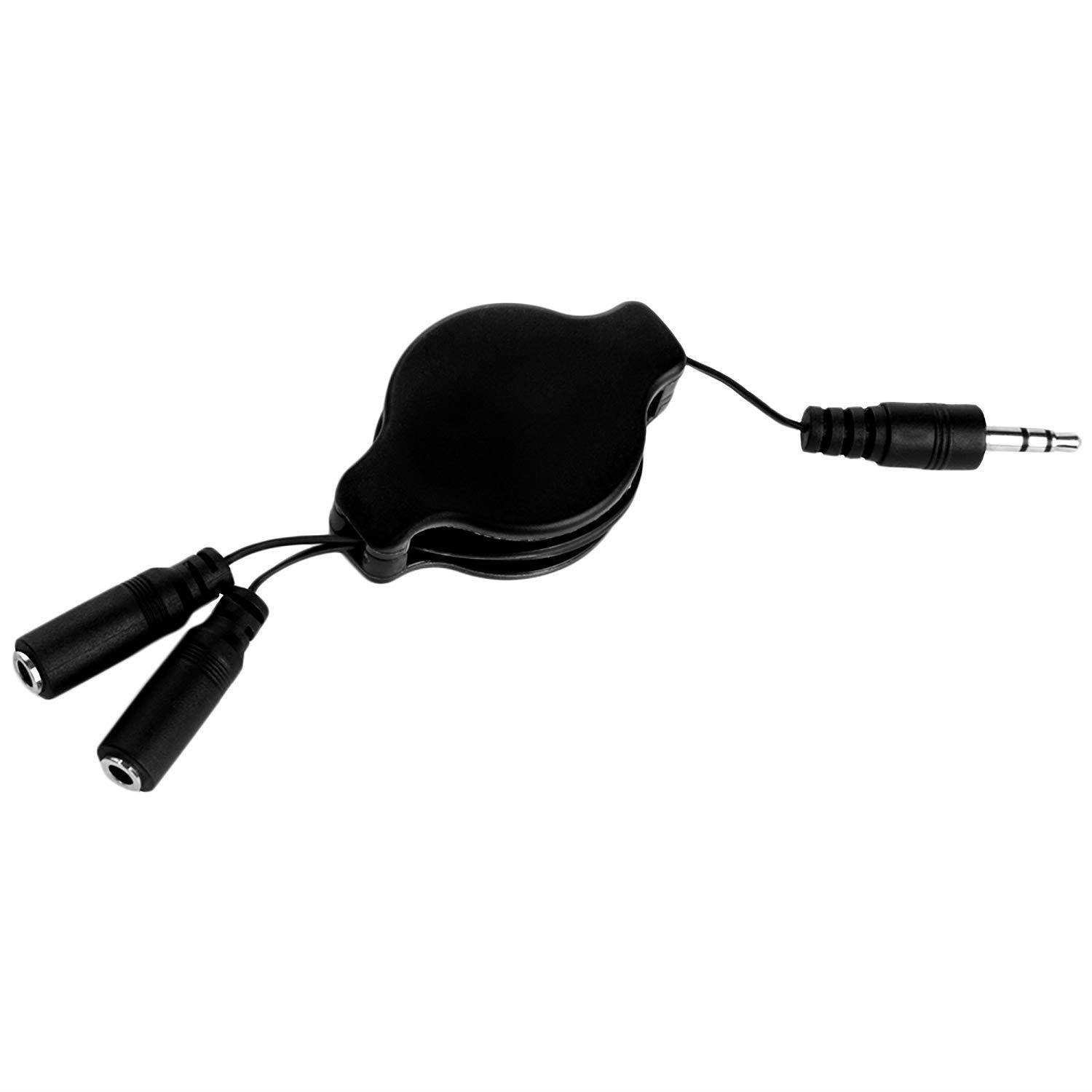 SumacLife RetractHeadphoneSplitBLK Retractable 3.2-Feet Headphone Splitter Cable, Black