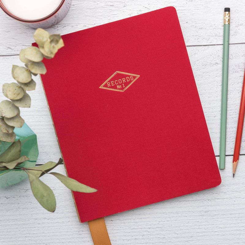 Ruled Journal Cloth 6.7" x 8.5" Records Red Satin - DesignWorks Ink