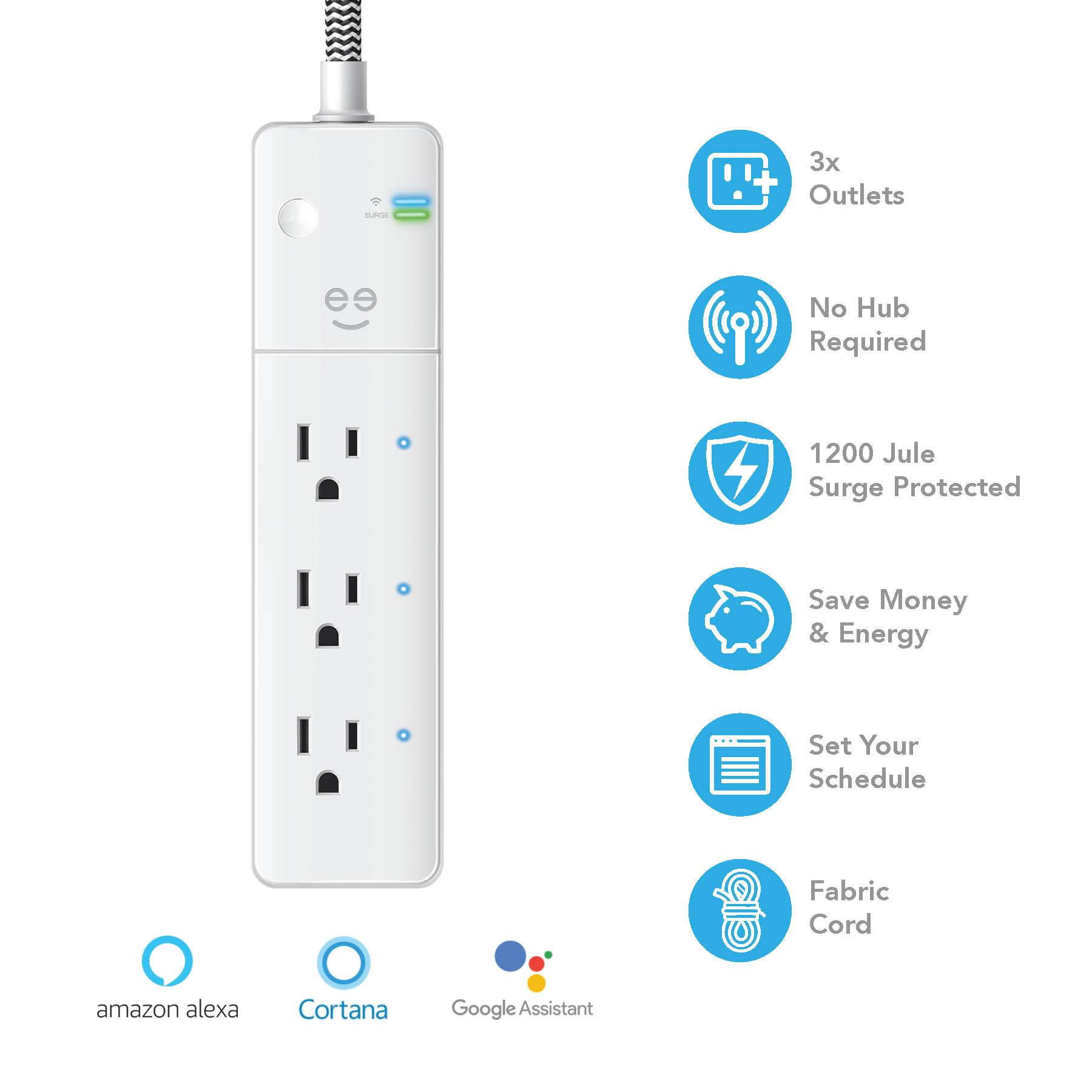 Geeni Surge Mini  Smart Wi-Fi Surge Protector - 3 Smart Outlets with Flexible Fabric Cable Works with Alexa The Google Assistant