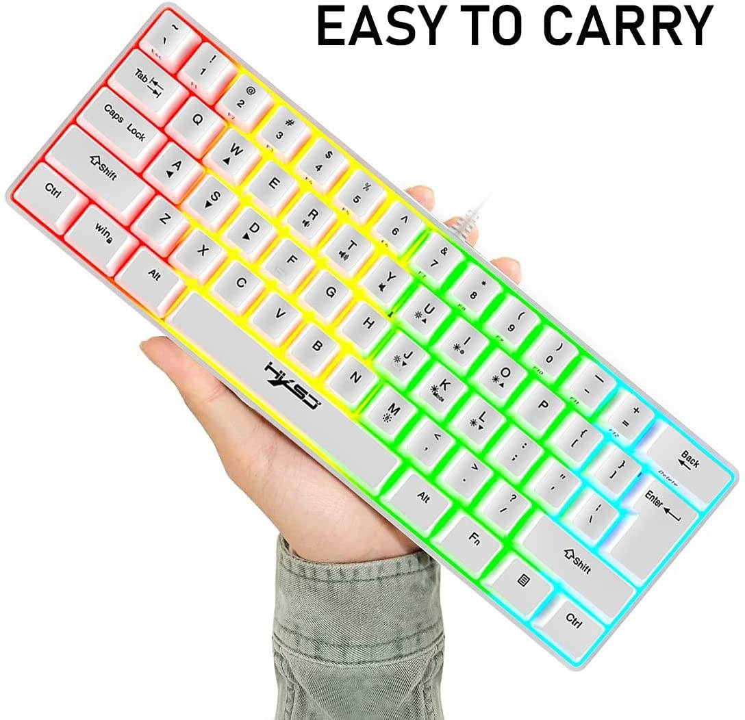 60% Wired Gaming Keyboard, RGB Backlit Ultra-Compact Mini Keyboard, Mini Ergonomic 61 Keys Keyboard,Mechanical Feel Type-C USB Waterproof for PC/Mac Gamer, Typist(White)