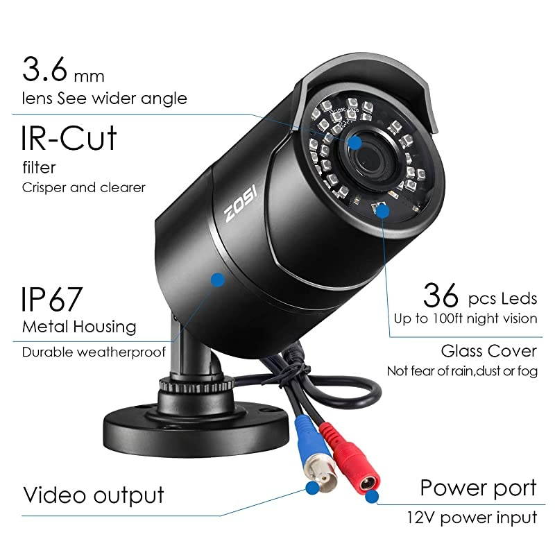 13 CMOS 1000TVL 960H CCTV Home Surveillance Weatherproof 36mm Lens with IR Cut Bullet Security Camera 36PCS Infrared LEDs100ft IR DistanceAluminum Metal Housing