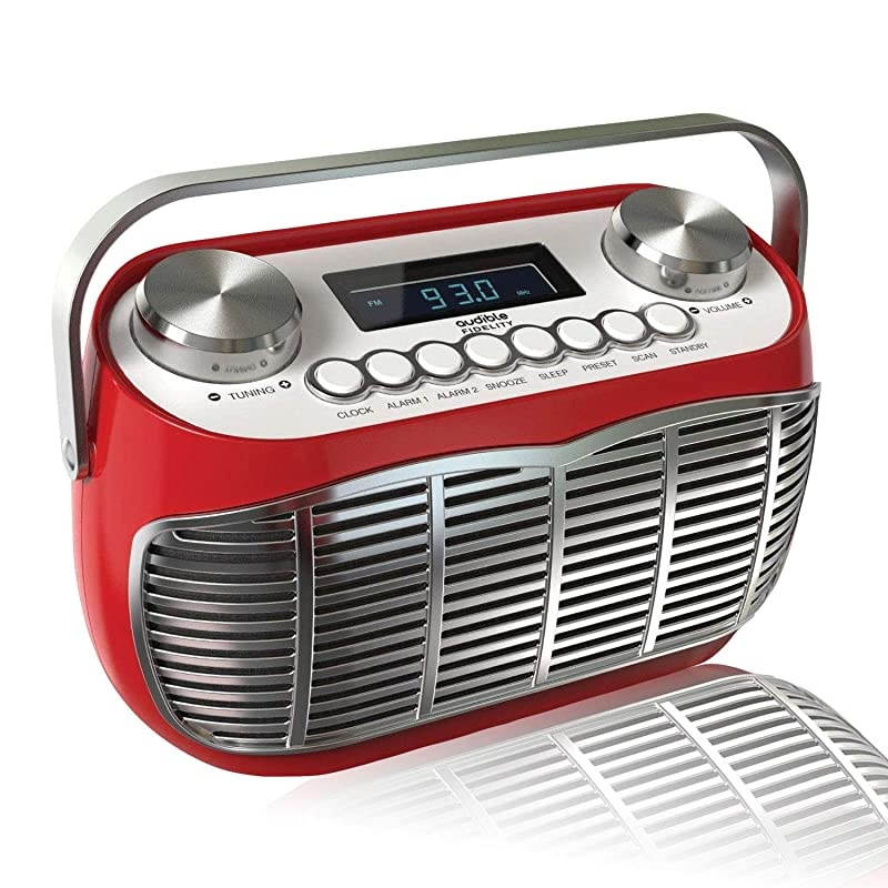 FM AM Radio Alarm Clock Bedside Mains Powered Or Battery FM Retro Radio with LCD Display Clock Radio (Red)