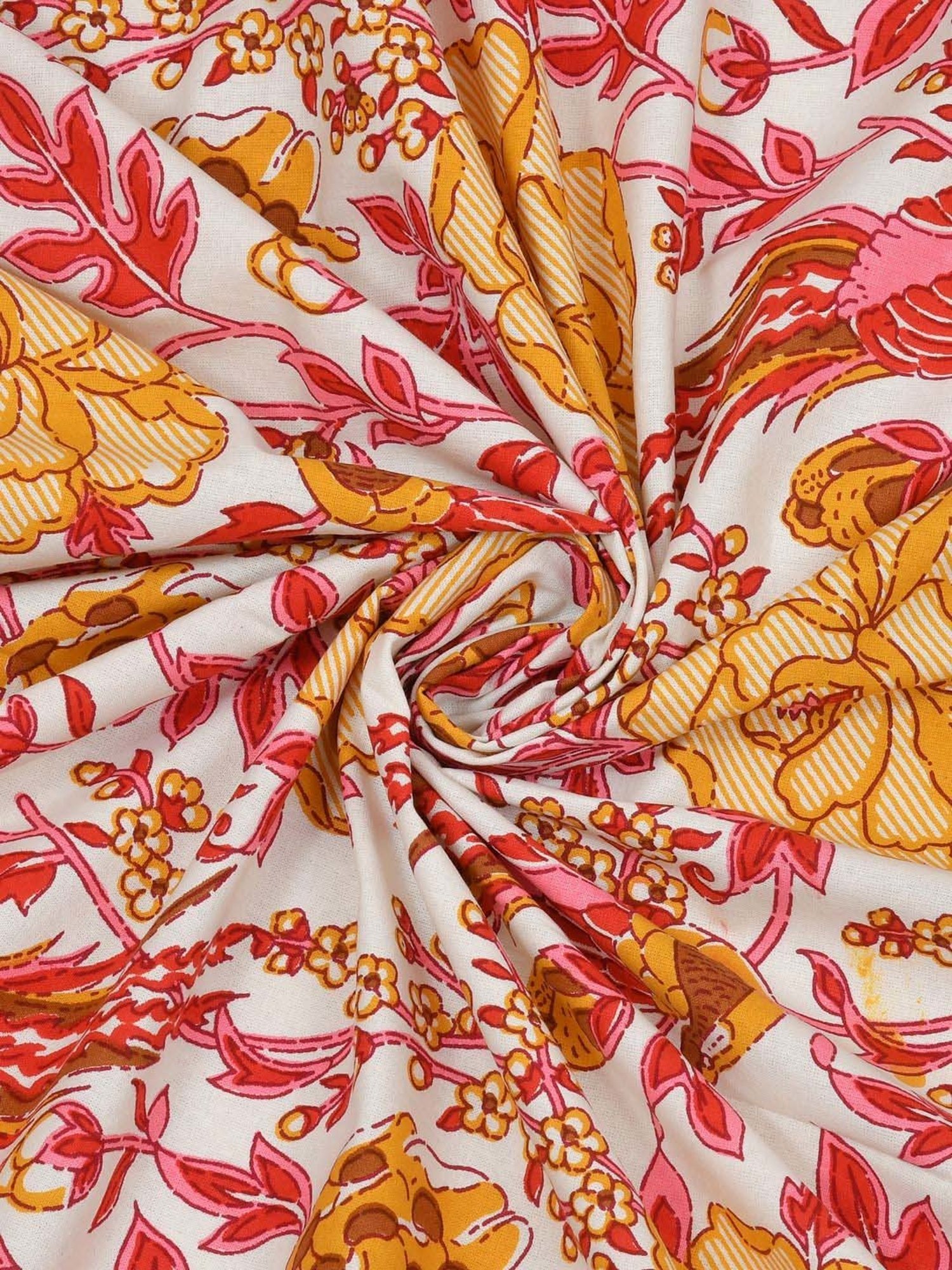 Aapno Rajasthan Ranthambore Reminiscence Pink & Yellow Cotton Double Bedsheet With 2 Pillow Cover