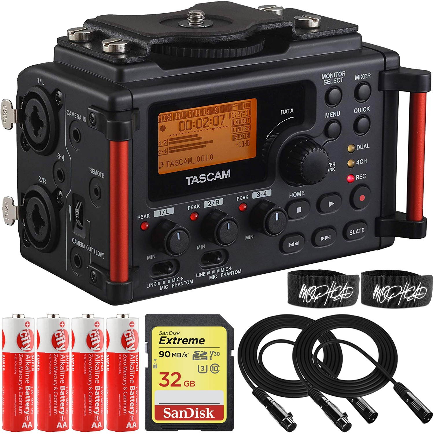 Tascam DR60DMKII Linear PCM DSLR Digital Field Recorder Bundle + 2X Cables, AA Batteries and 32GB Memory Card