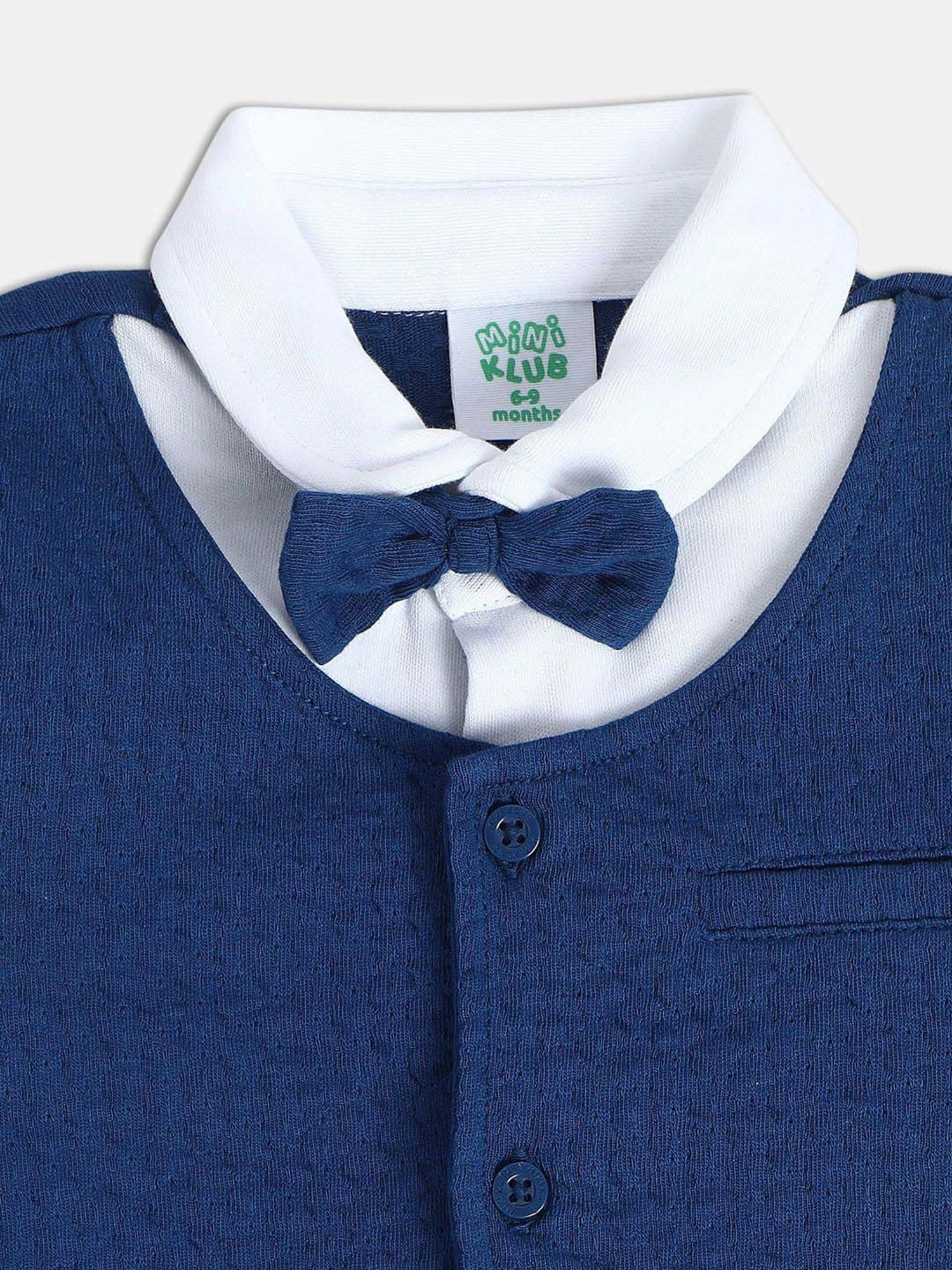 MINIKLUB Boys Navy Printed Full Sleeves Romper