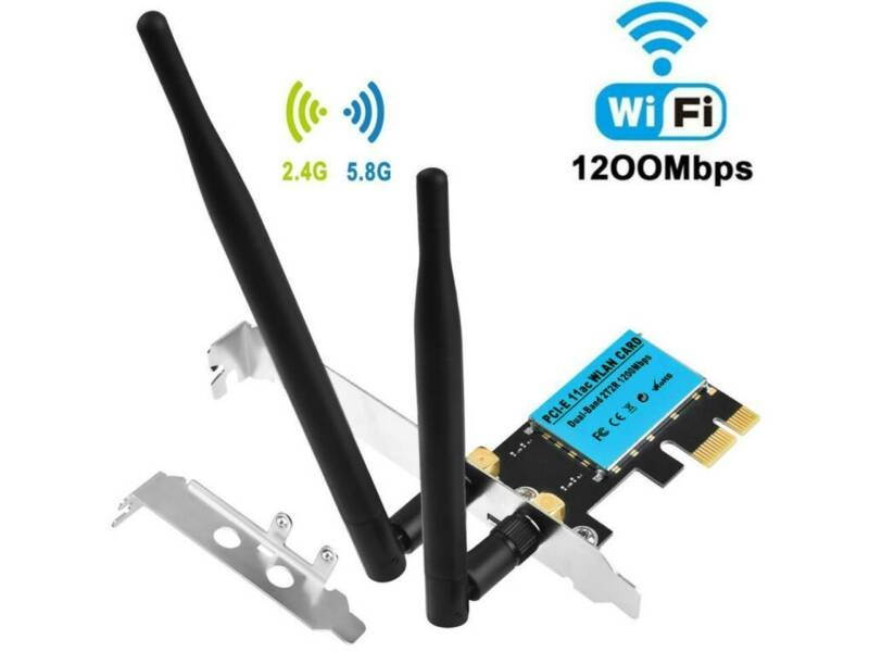 Vicabo AC1200 802.11AC PCI Express WiFi Adapter 1200Mbps Dual Band Wireless Network PCIe Card (2.4Ghz/5Ghz), 2x 5dBi External High Gain Antennas for Desktop PC, Supports Windows 10 / 8.1 / 8/ 7