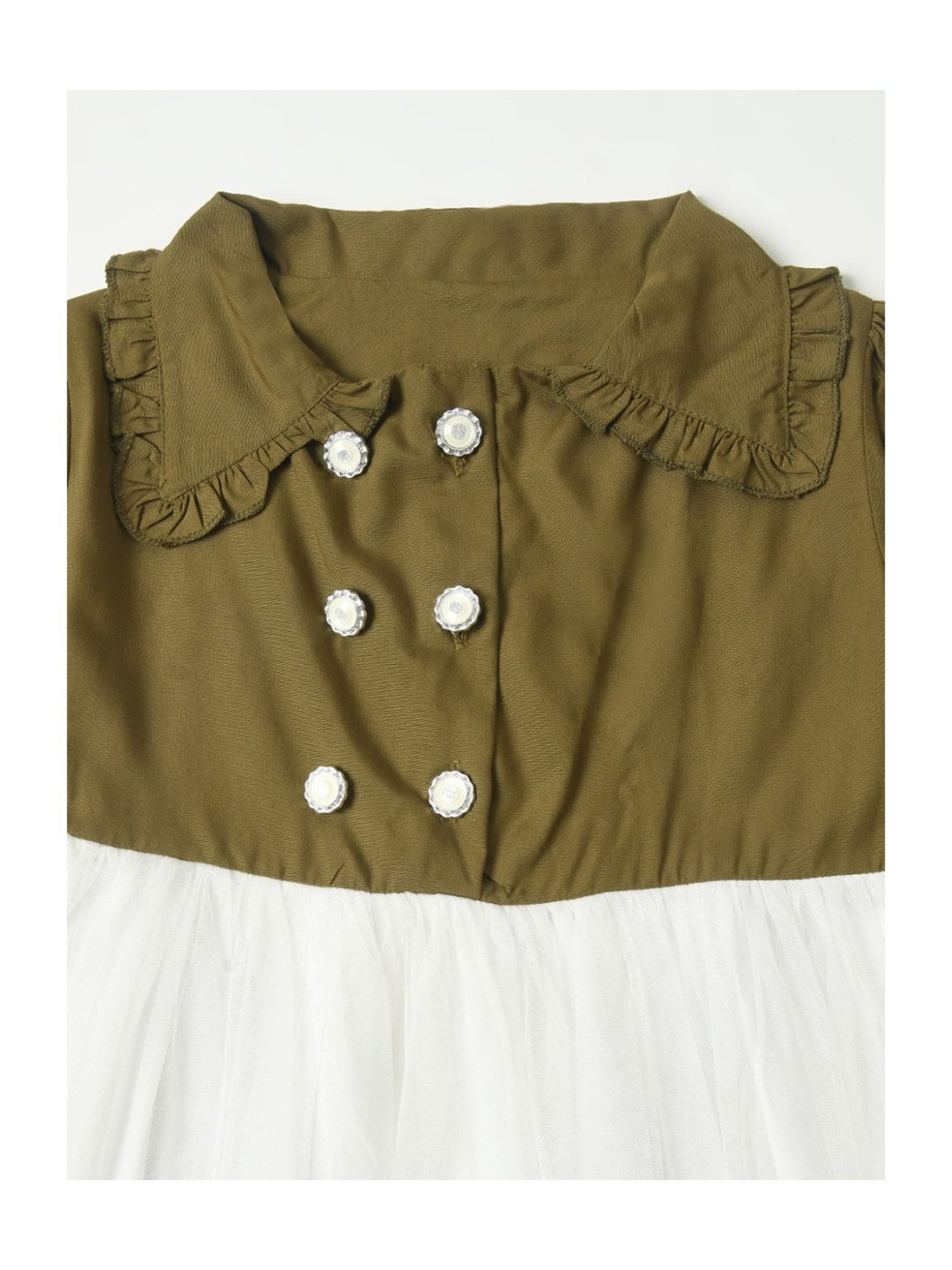 Bella Moda Kids Olive & White Solid Full Sleeves Fit & Flare Dress