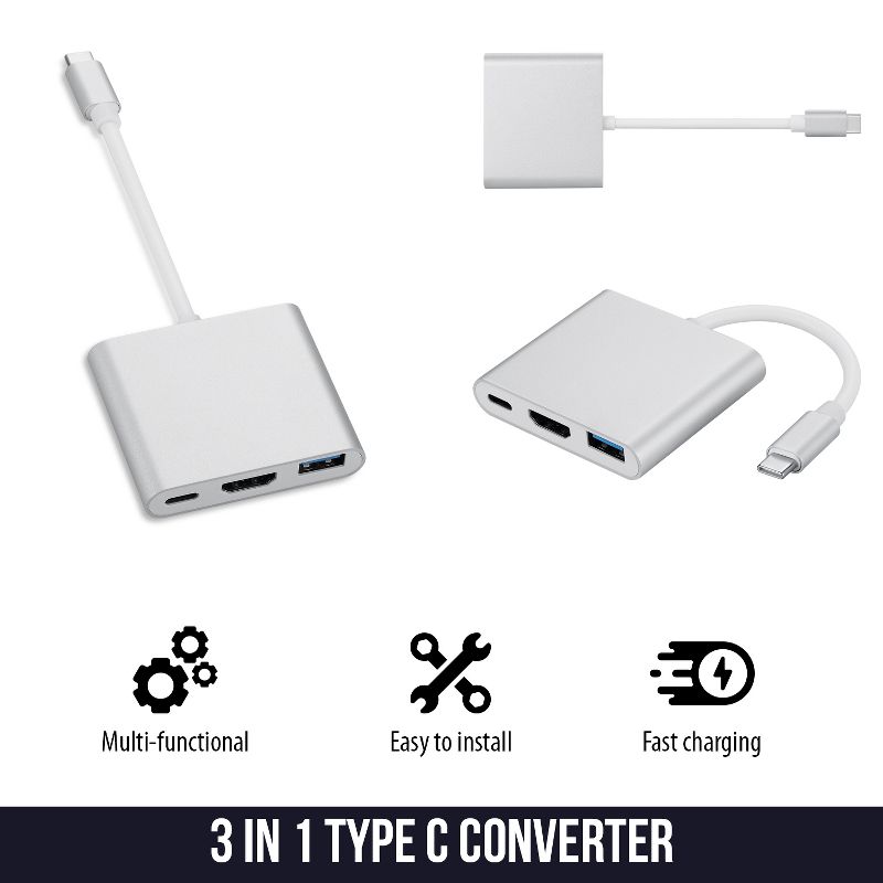 Dartwood 3-in-1 USB Type C Hub, Type C to HDMI Converter Adapter, 4K Multiport USB 3.0 + USB-C Port for MacBook, Chromebook, Nintendo Switch