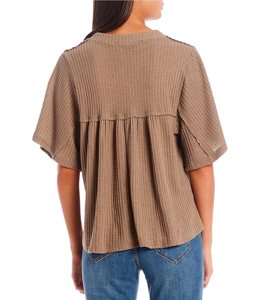 Honey & Sparkle Flutter Sleeve Waffle Knit Top