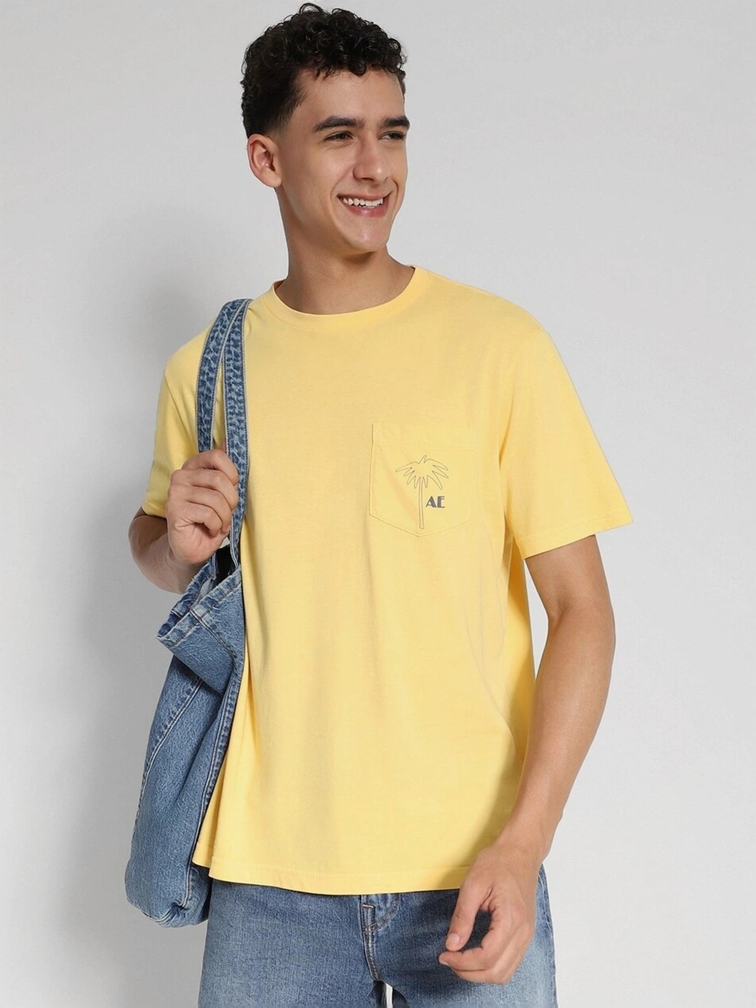 American Eagle Yellow Cotton Regular Fit Printed T-Shirt