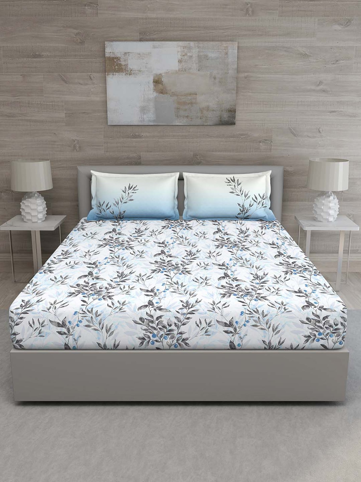 GM Blue 100% Cotton 144 TC Queen Bedsheet Set