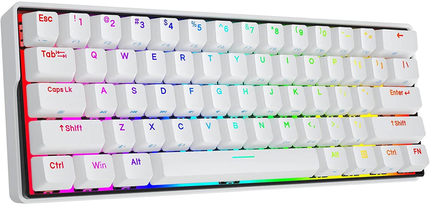 KEMOVE 61 Snowfox Bluetooth 5.1 Wireless/Wired 60% RGB Mechanical Gaming Keyboard - Hot Swappable with Mechanical Switches, PBT Keycap, Full Keys Programmable for Win/Mac -White (Gateron Brown Switch)