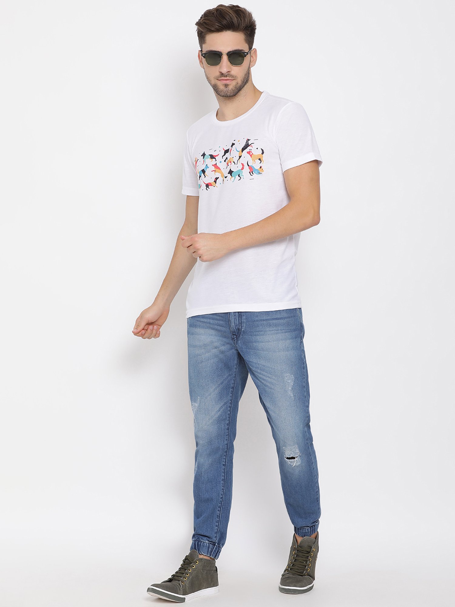 Hangup Plus White Regular Fit Printed Crew T-Shirt