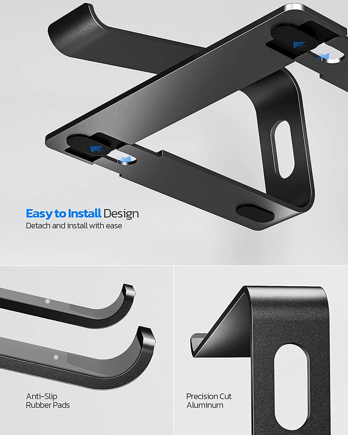 Laptop Stand, Ergonomic Aluminum Laptop Mount Computer Stand for Desk, Detachable Laptop Riser Notebook Stand Compatible with MacBook Air Pro, Dell XPS, More 10-16" Laptops - Gray