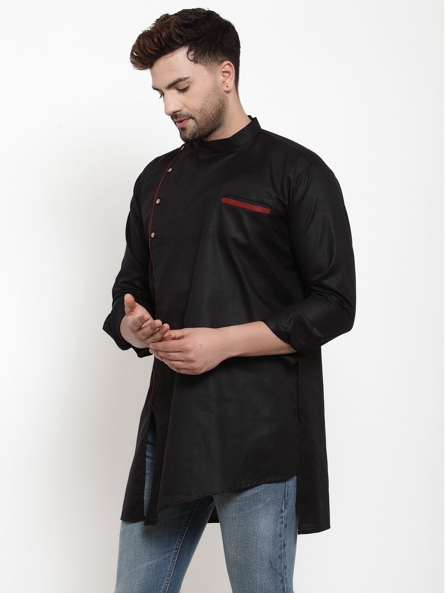 Benstoke Black Regular Fit Short Kurta