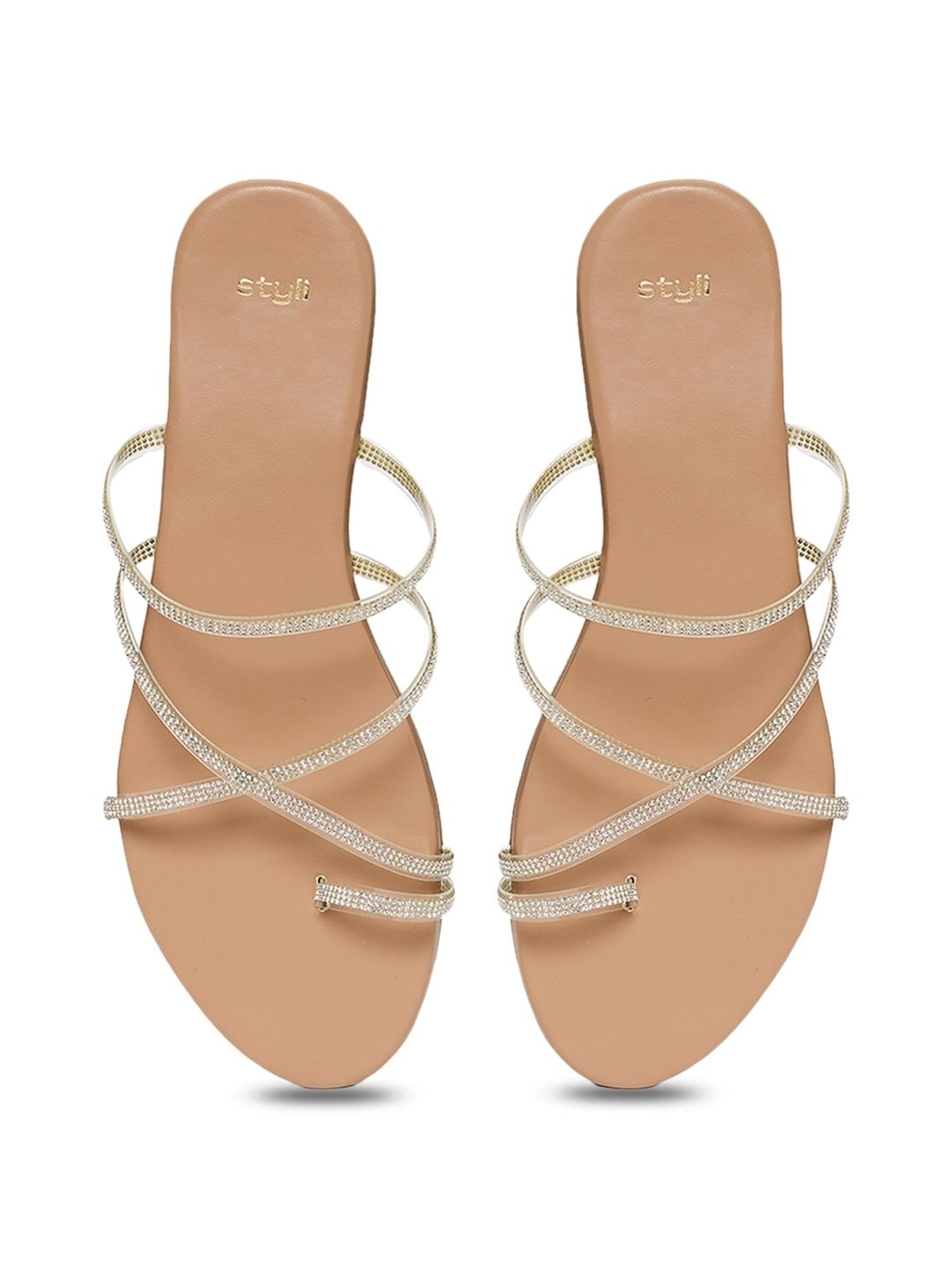 Styli Women's Beige Toe Ring Sandals