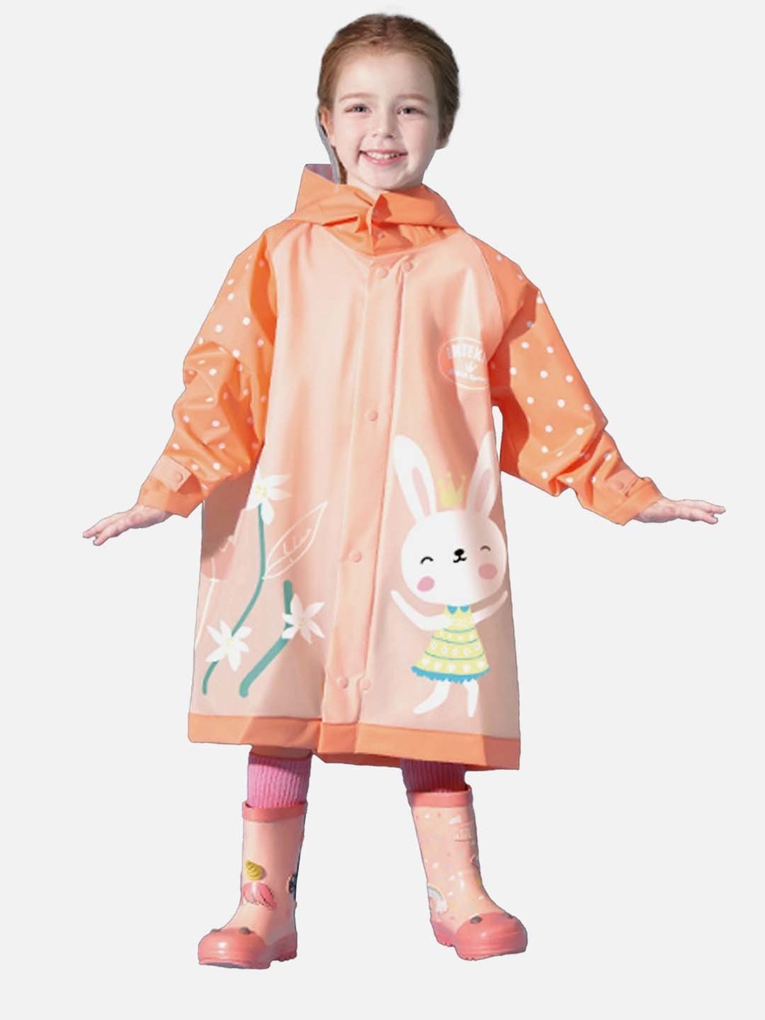 Little Surprise Box Kids Orange Printed Full Sleeves Raincoat