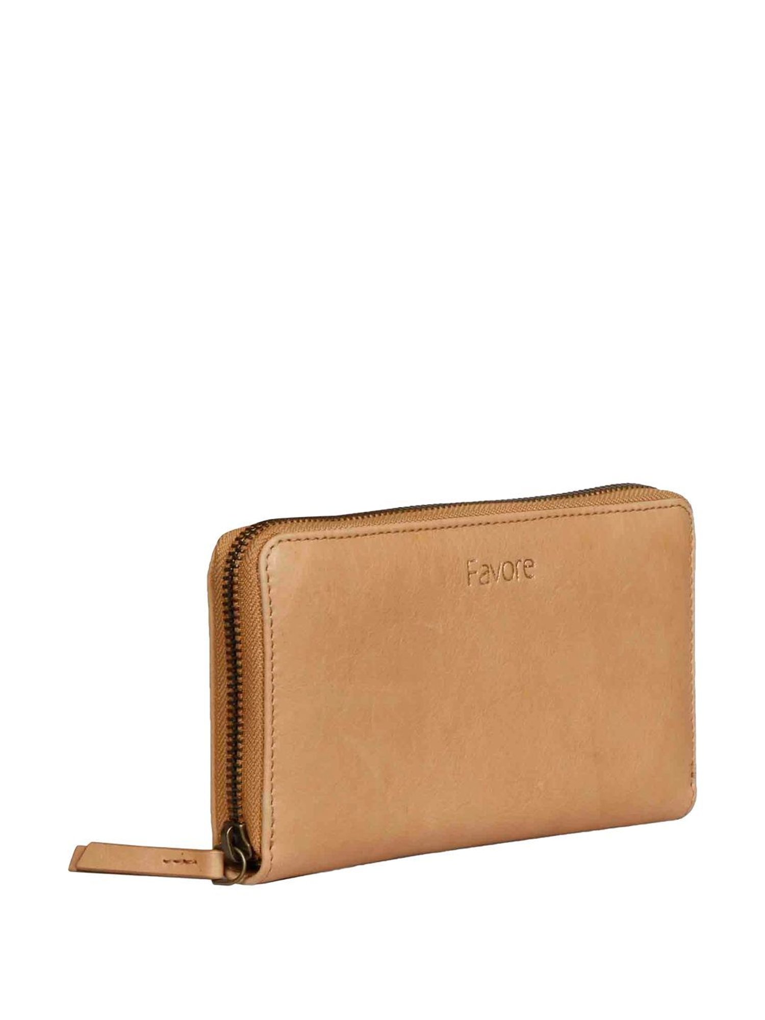 Saint G Tan Solid Zip Around Wallet for women