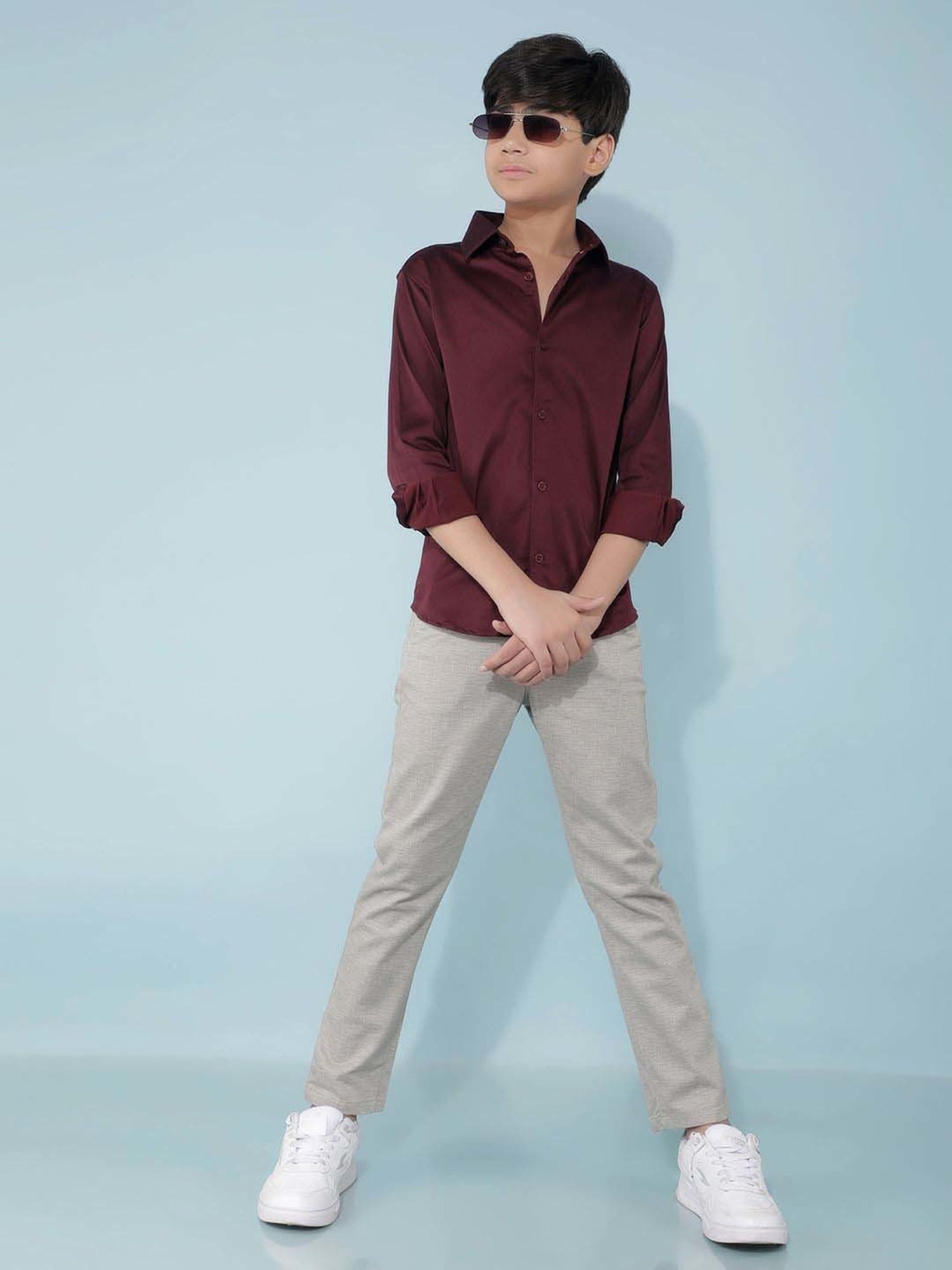 Crimsoune Club Boys Maroon Solid Full Sleeves Shirt