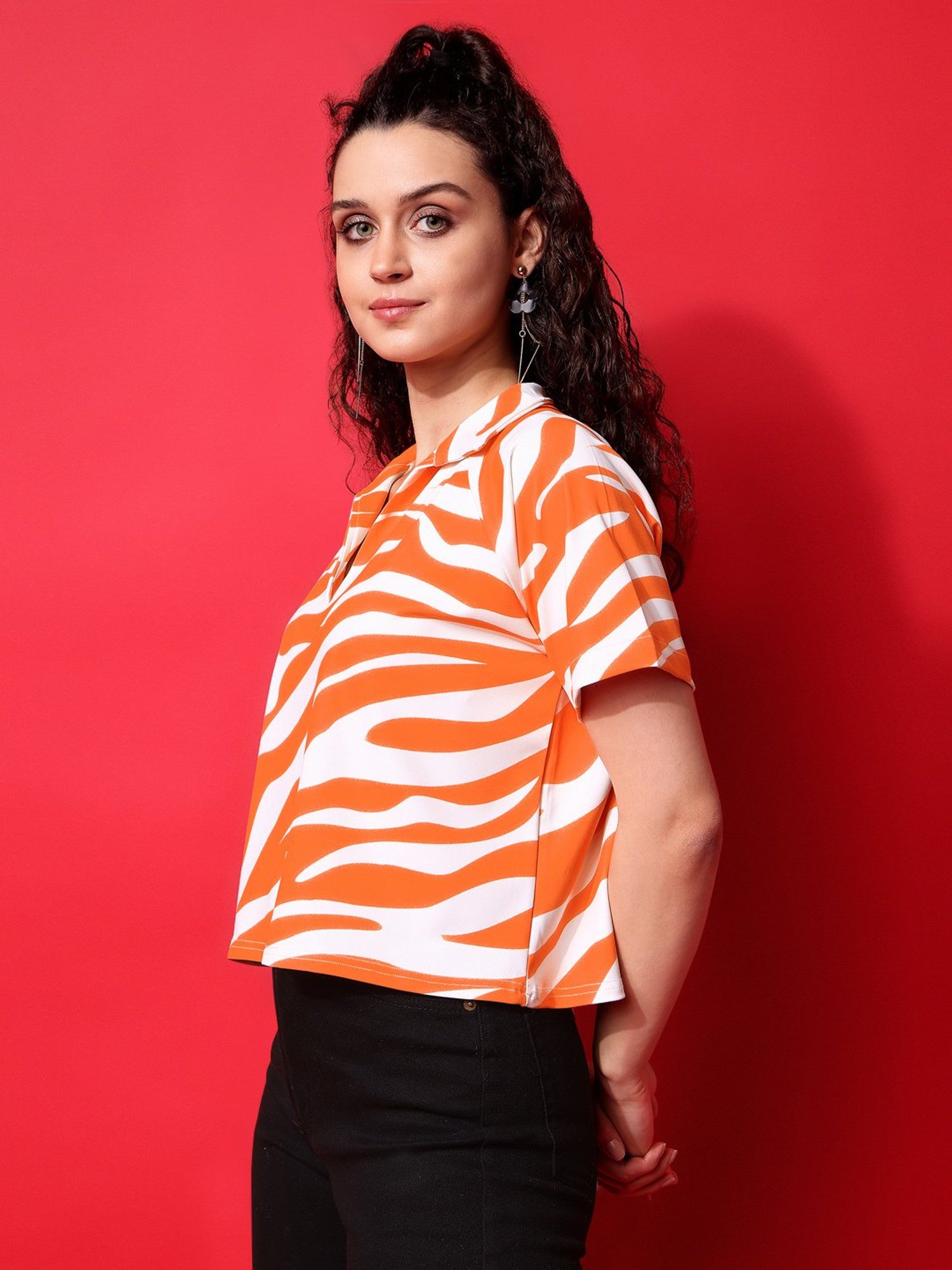 PURVAJA Orange & White Animal Print Top