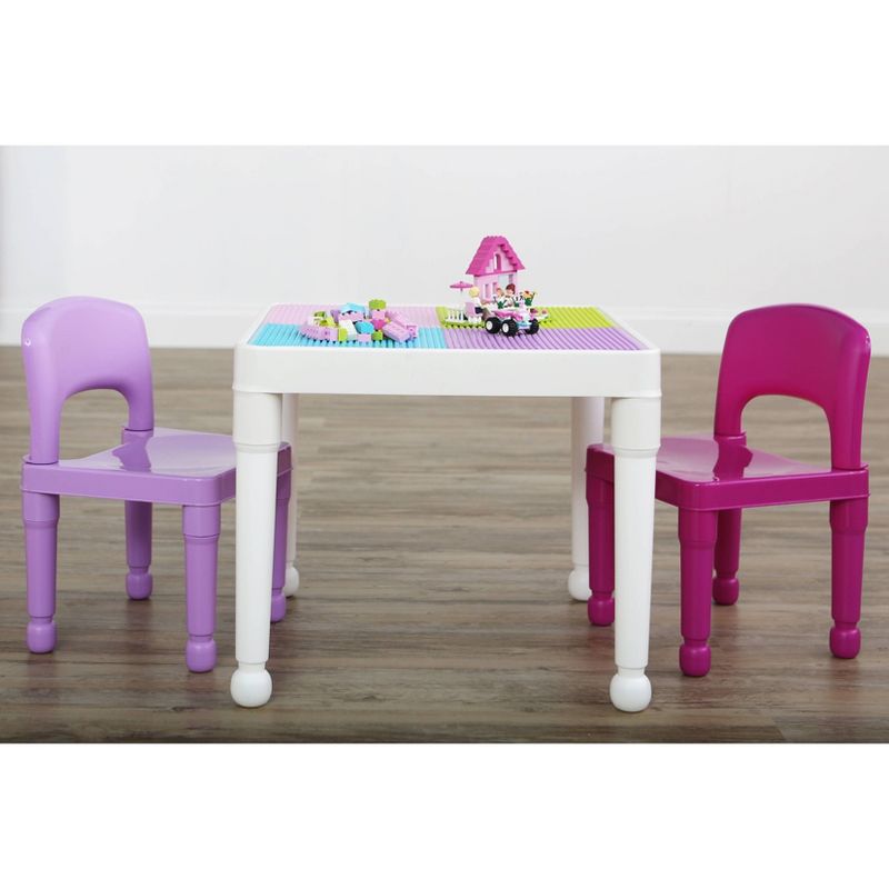 3pc 2 in 1 Square Activity Table with Chairs Pink/Purple - Humble Crew