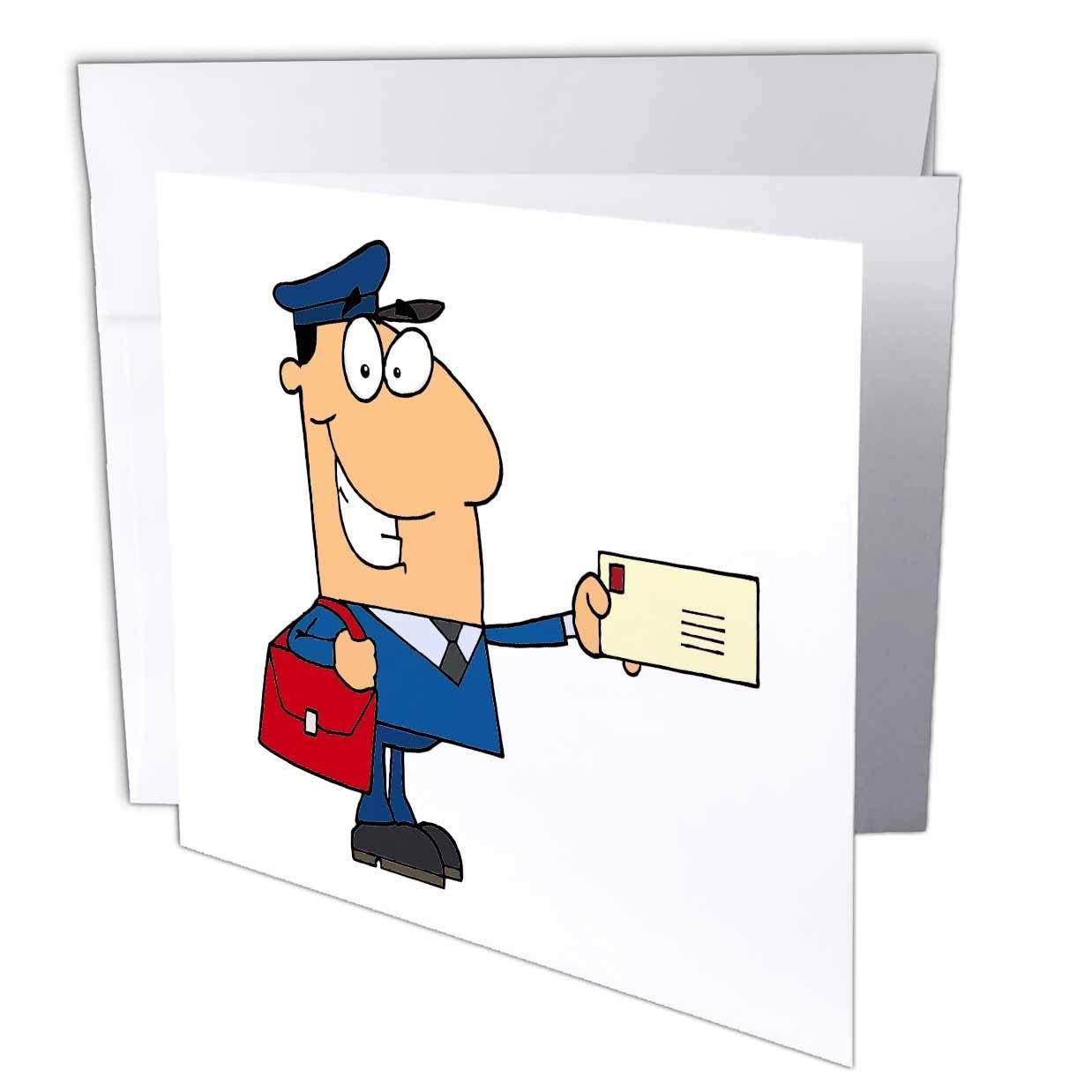3dRose Dooni Designs More Random Cartoon Designs - Happy Mailman Postal Worker Delivering Letter - 12 Greeting Cards with envelopes (gc_118752_2)