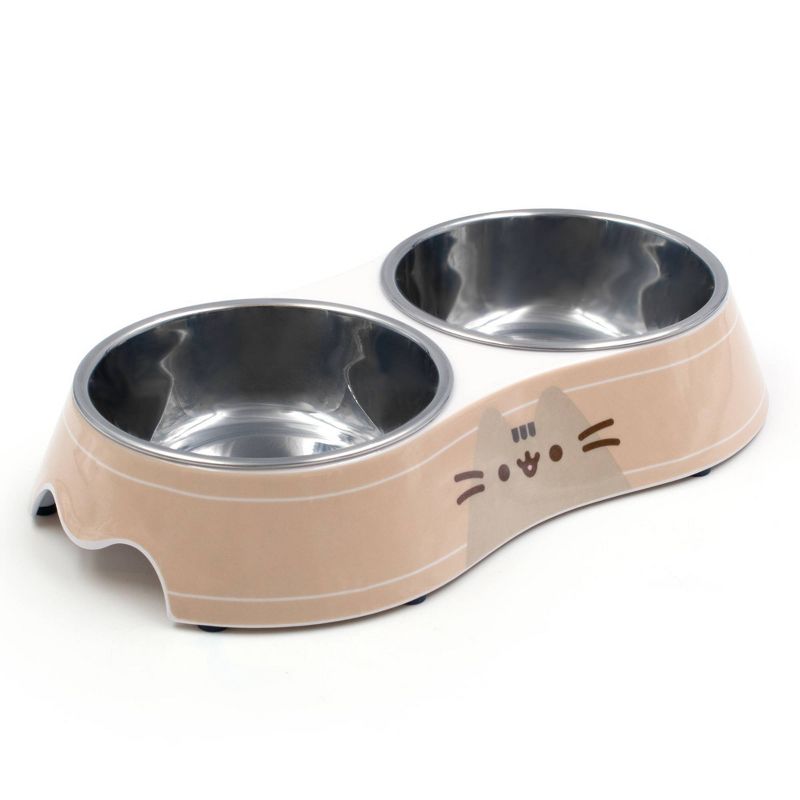 Pusheen Happy Face Double Diner Cat Bowl - Tan