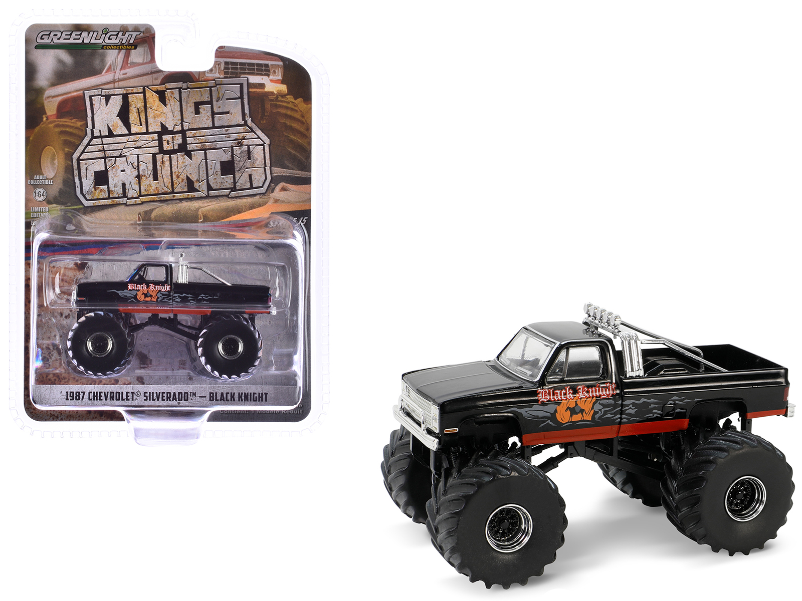 1987 Chevrolet Silverado Monster Truck Black "Black Knight" "Kings of Crunch" Series 15 1/64 Diecast Model Car by Greenlight