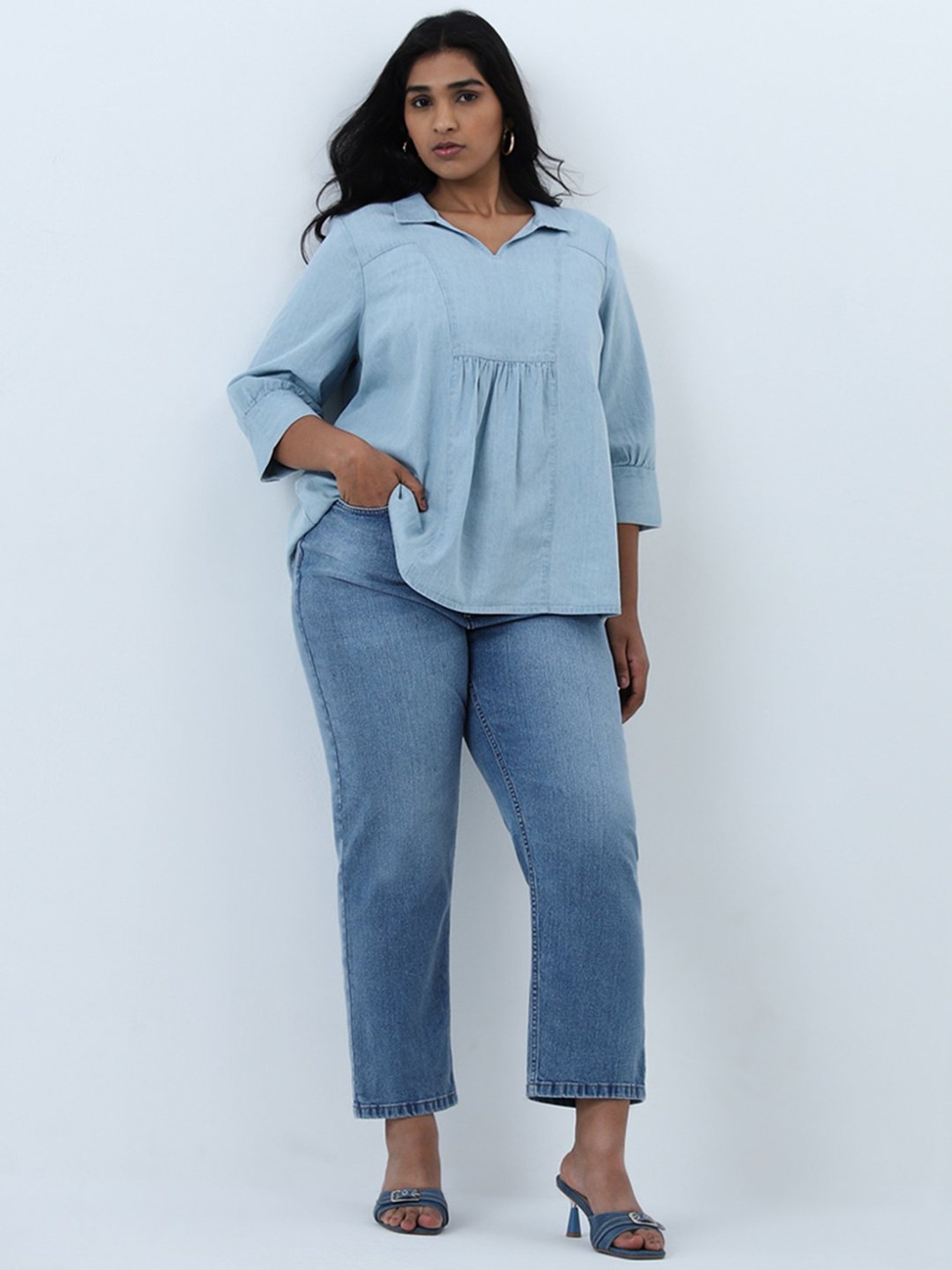 Gia by Westside Blue Enzyme-Wash High-Rise Jeans