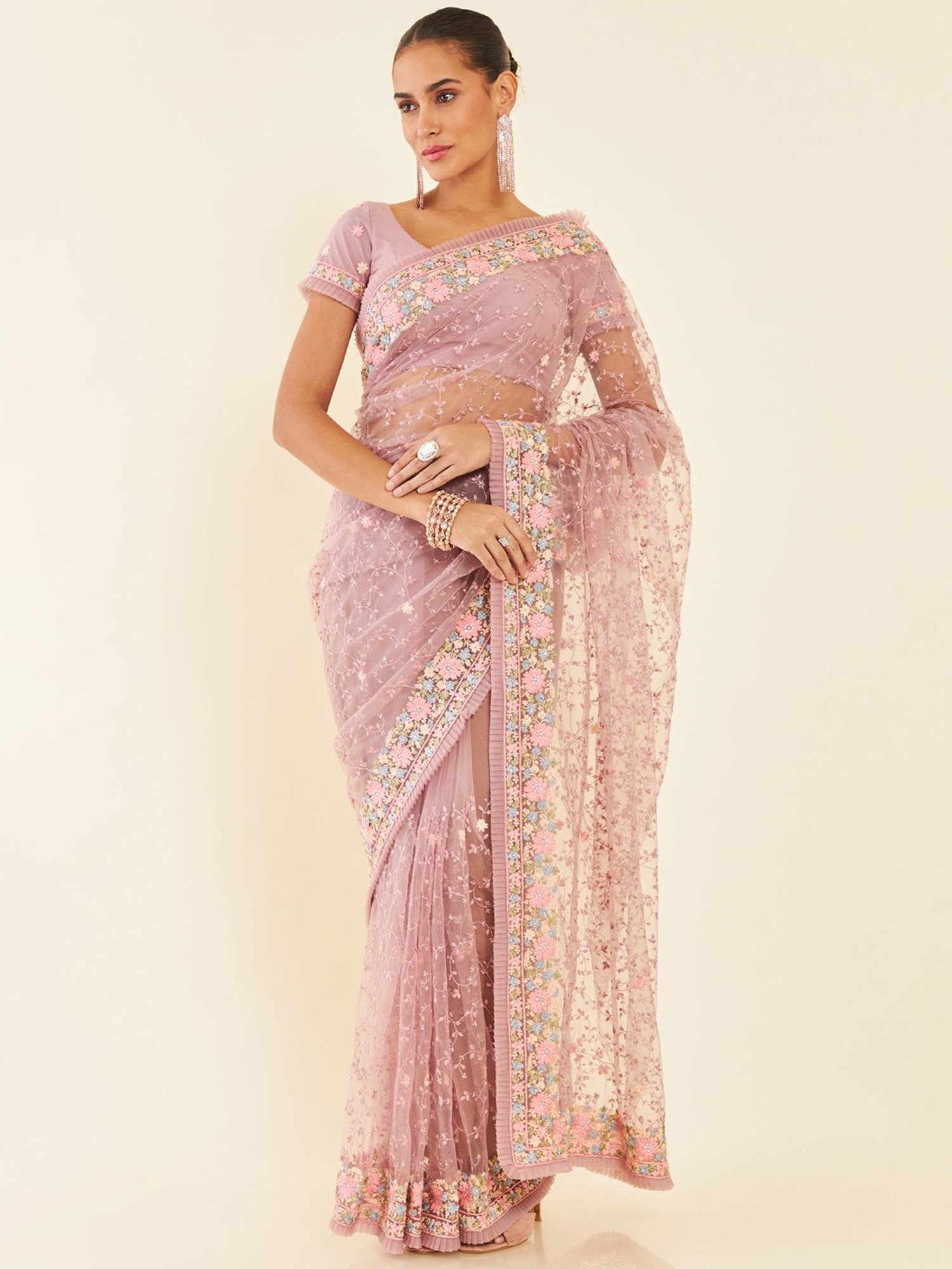 Unnati Silks Red Silk Printed Saree With Unstitched Blouse