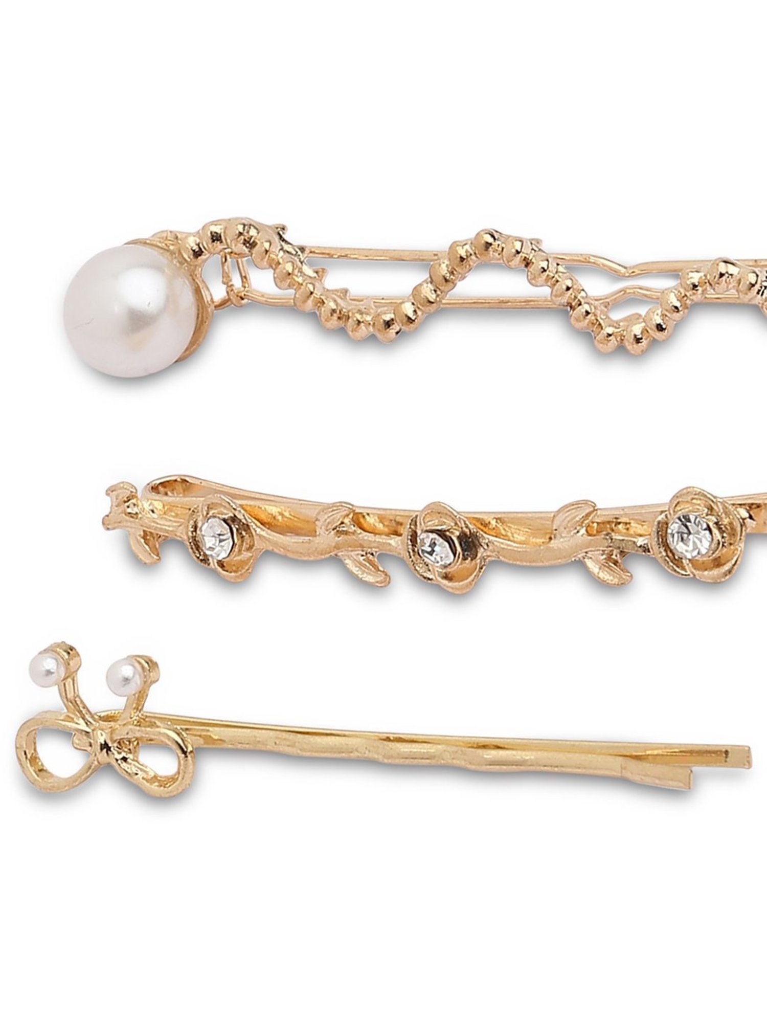 Golden Embellished Hair Clip - Set of 3