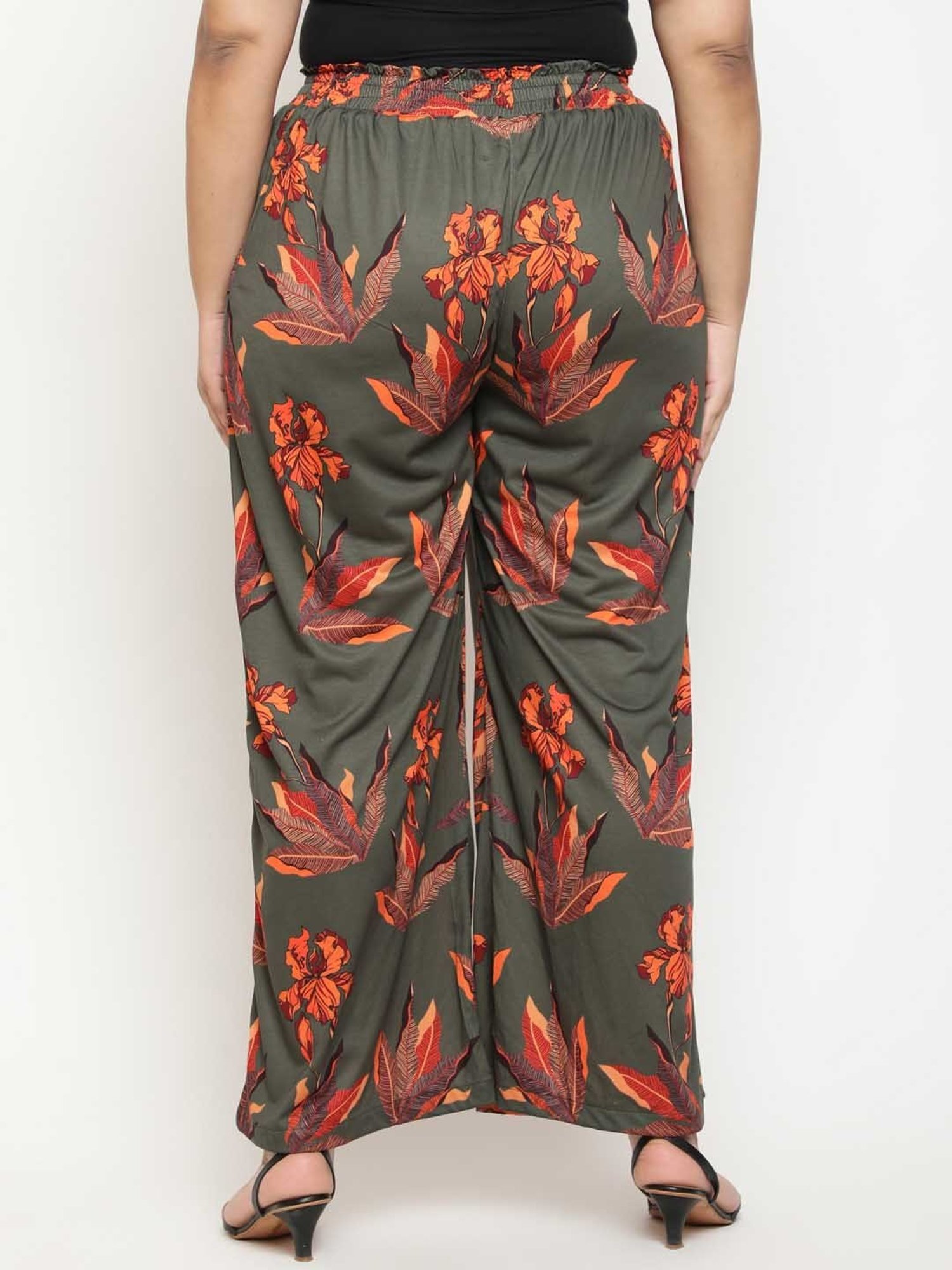 Amydus Olive Printed Flared Fit High Rise Pants