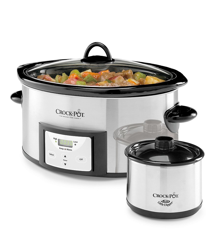 Crock Pot Stainless Steel 6-Quart Slow Cooker with Little Dipper Warmer