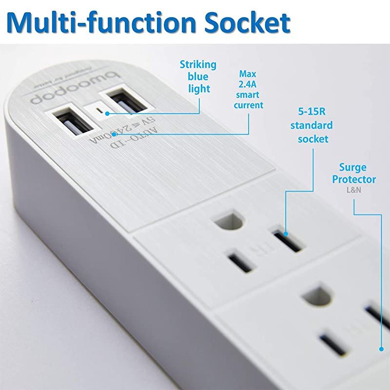 Extender Surge Protector Power Strip with USB Fast Charge24A max3 Splitterfor Cruise ShipBedroomstudent dormitorysuitable for iphoneiPADPersonal Electronicsand so on 1 pack