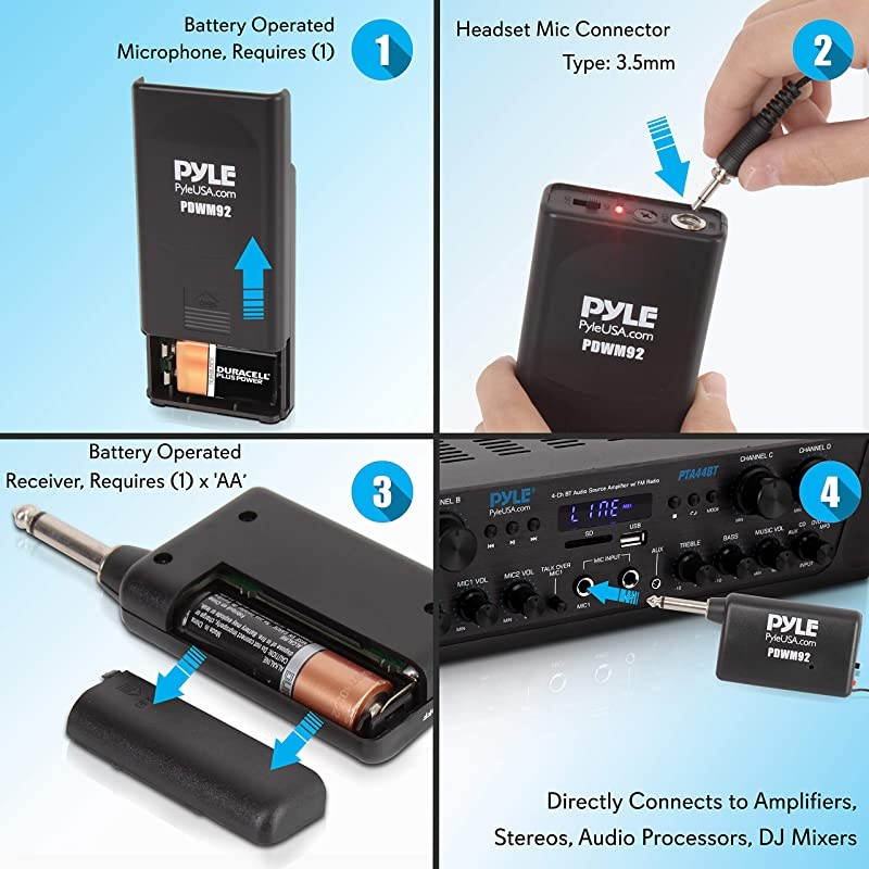 Portable VHF Wireless Microphone System - Professional Battery Operated Headset Lapel Lavalier Cordless Microphone Set W/Beltpack Transmitter, Adapter Receiver, for PA Karaoke DJ Party -  PDWM92