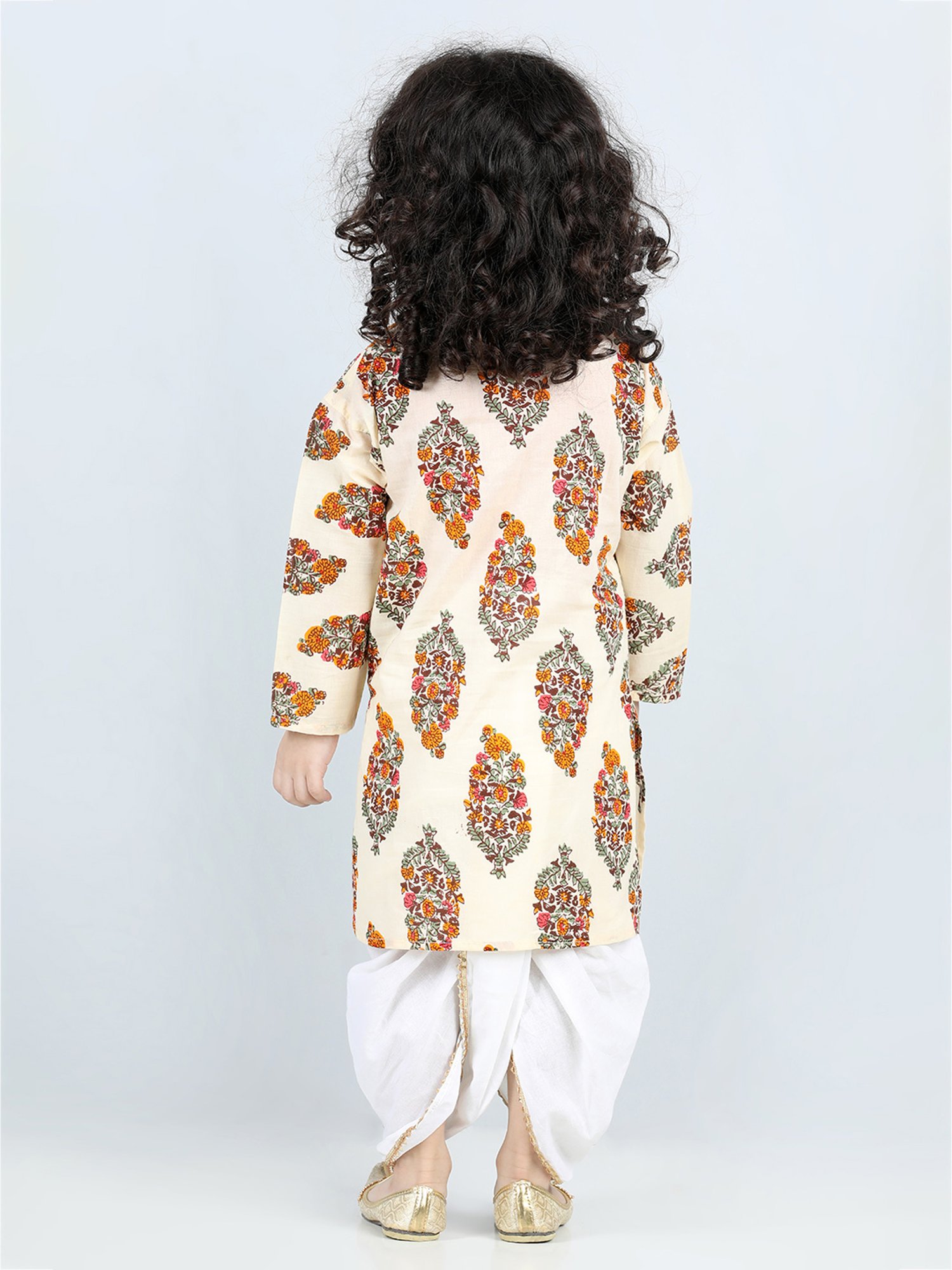 AJ Dezines Kids Off White Printed Full Sleeves Kurta with Dhoti