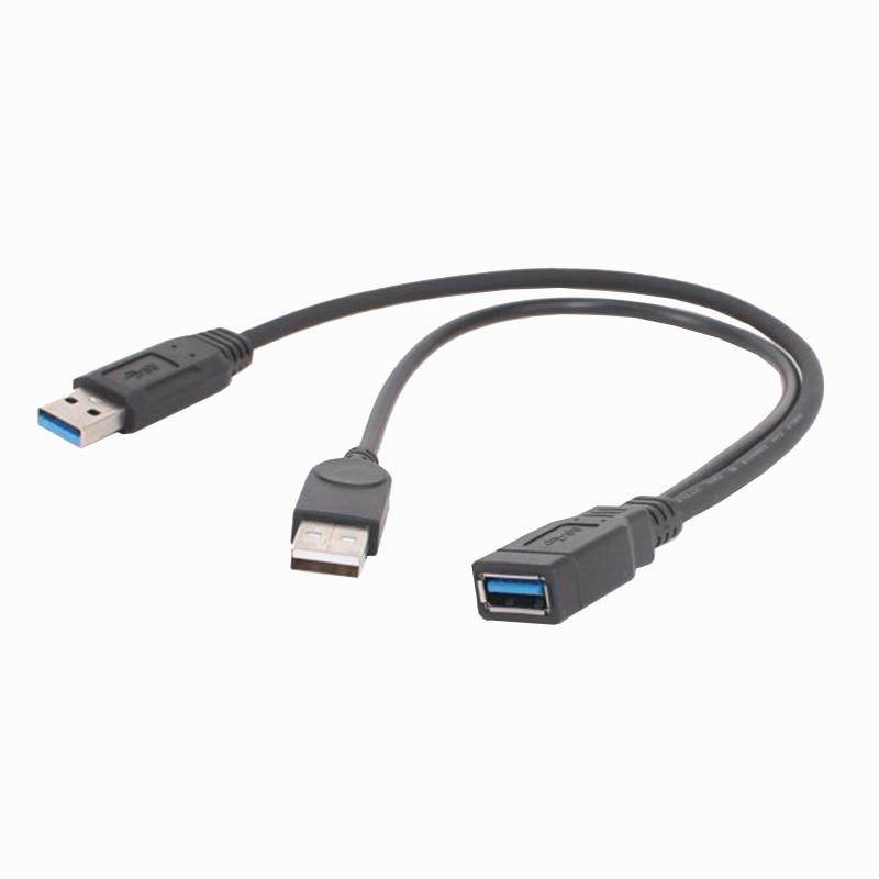 30cm For 2.5" Mobile Hard Disk USB 3.0 Female to Dual USB Male Extra Power Data Y Extension Cable