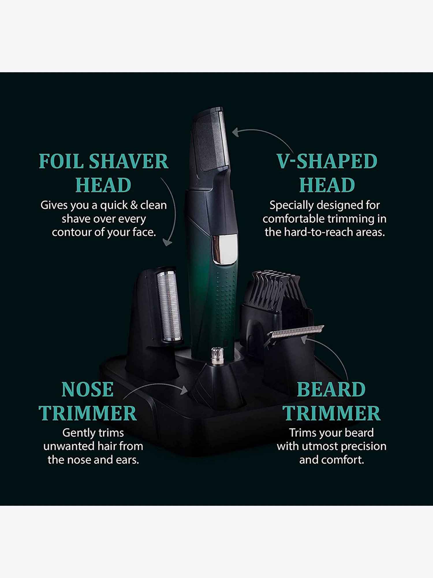 LetsShave Rechargeable Cordless Grooming Kit For Men (Green/Black)