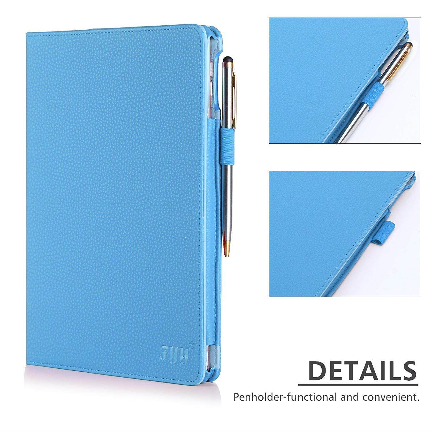 FYY Case for iPad Air 2 - Premium PU Leather Case Smart Auto Wake/Sleep Cover with Hand Strap, Card Slots, Pocket for iPad Air 2 Cyan