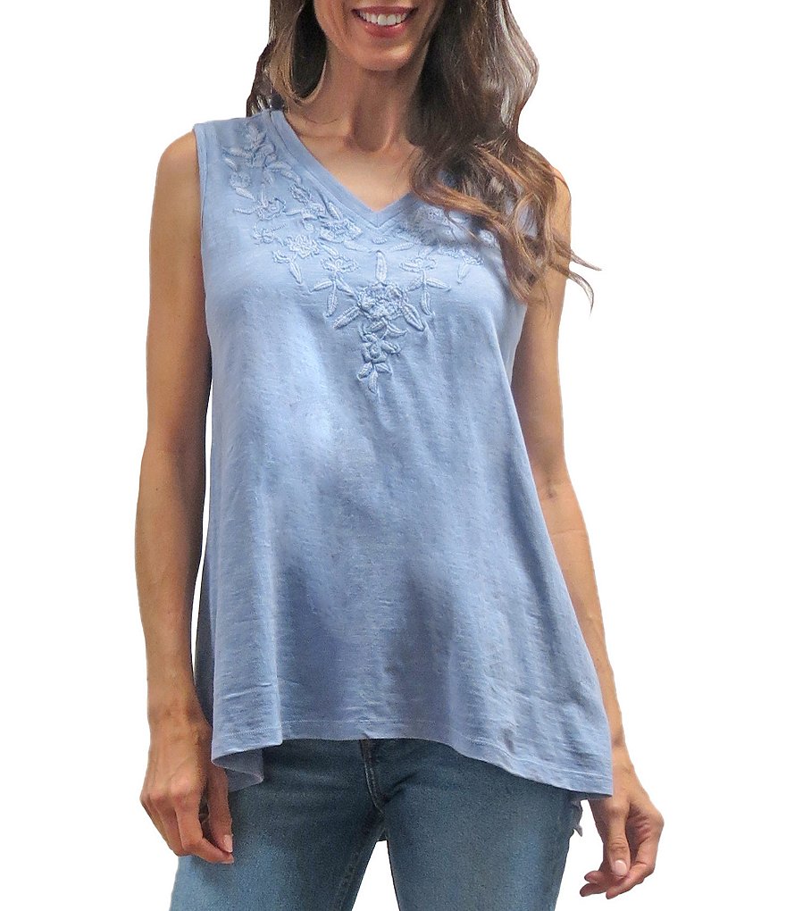 Karyn Seo Saira Vintage Embroidered V-Neck Boho Tank Top