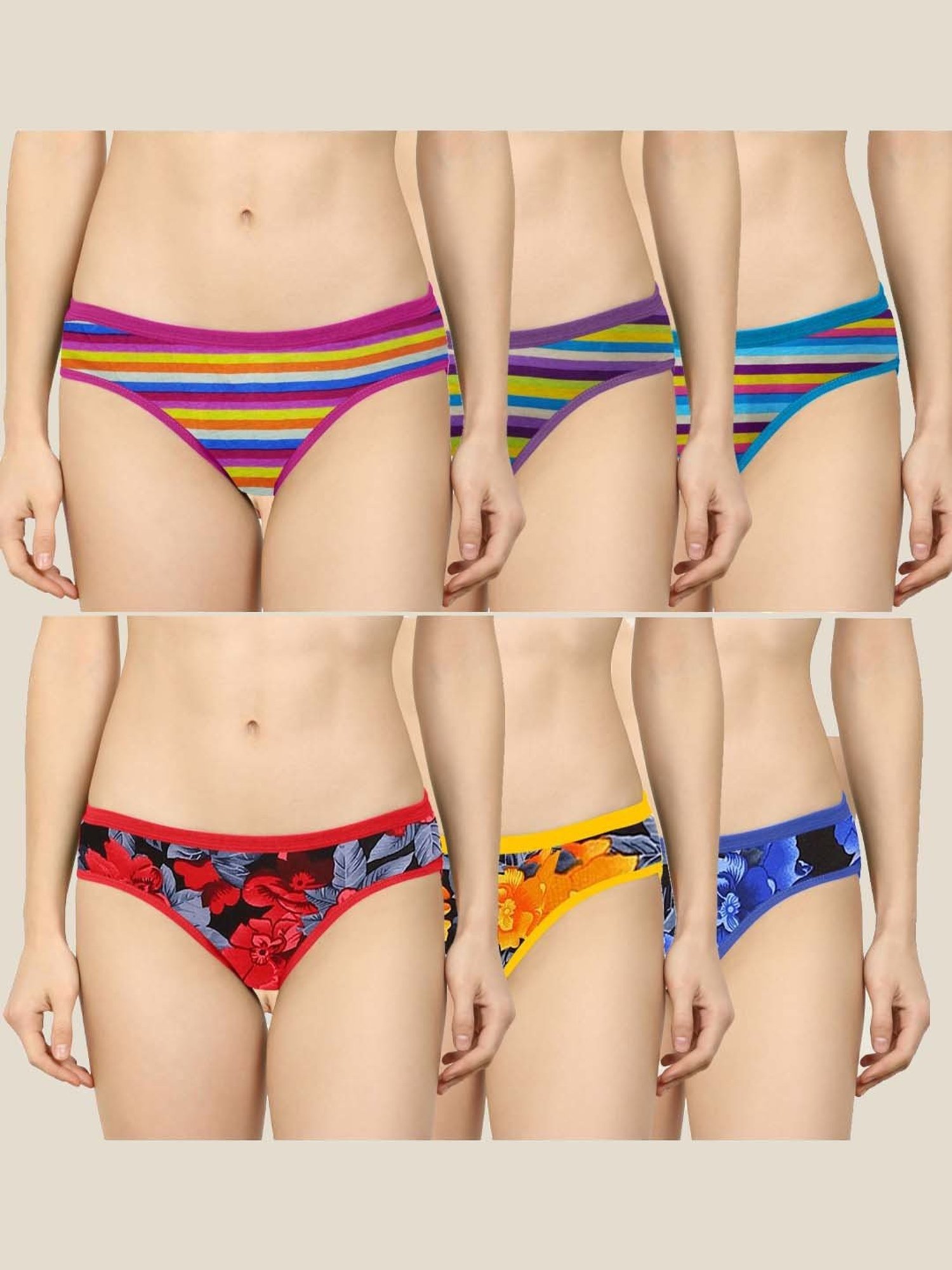 AROUSY Pink & Red Printed Bikini Panties - Pack Of 6