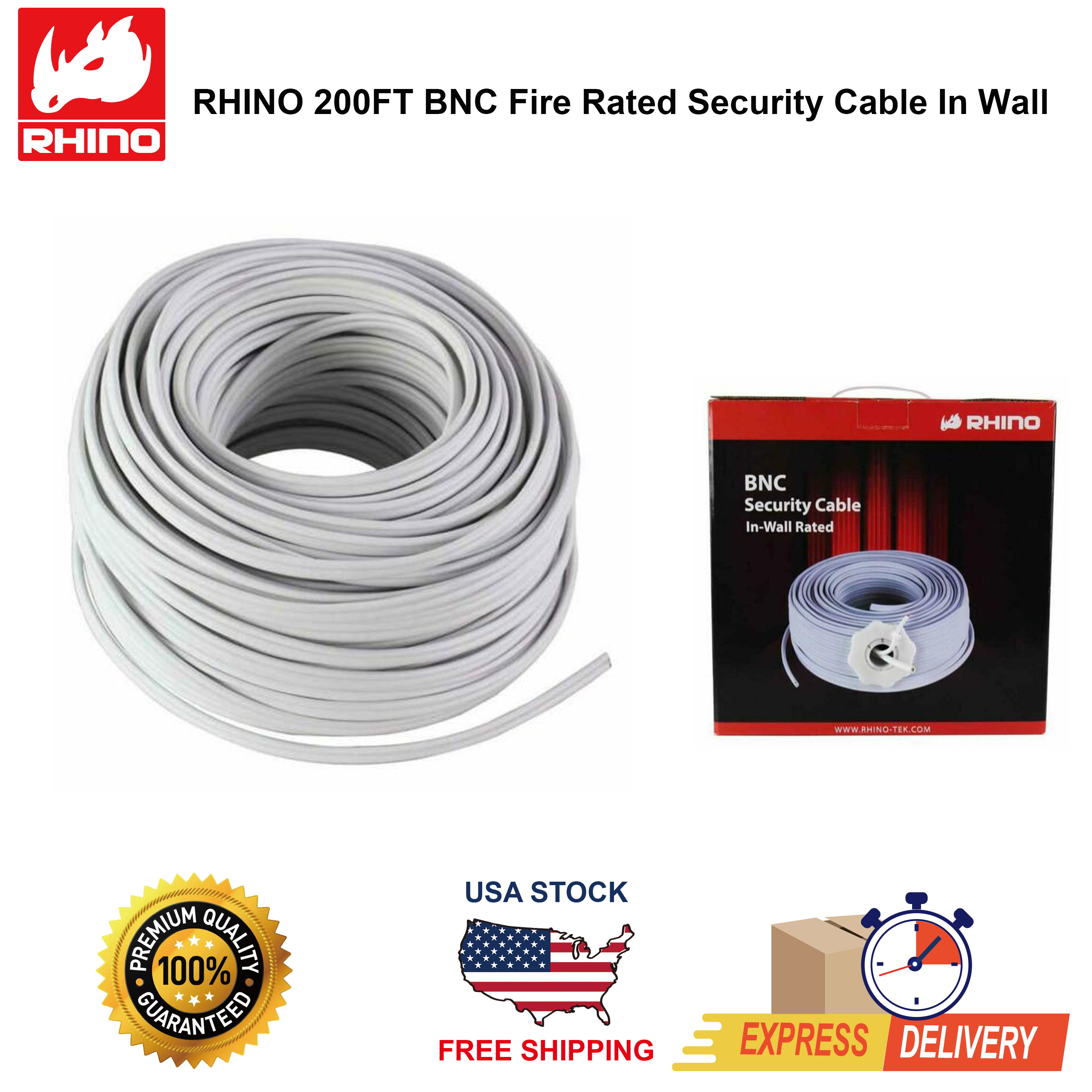 RHINO 200FT BNC Fire Rated Security Cable In Wall