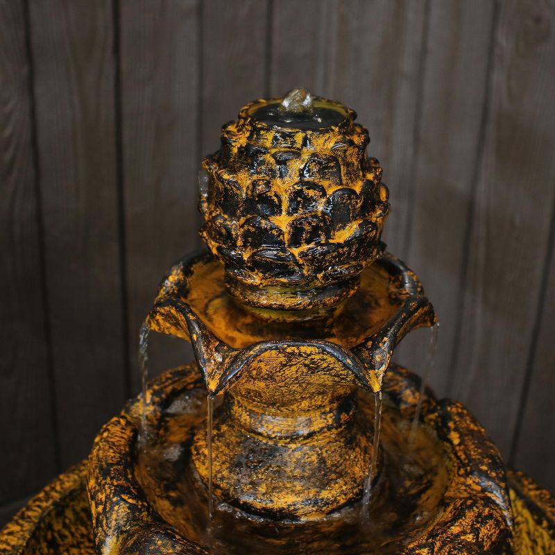 Sunnydaze Outdoor Solar Powered Ornate Elegance Tiered Water Fountain with Battery Backup and LED Light - 41" - Rustic Finish