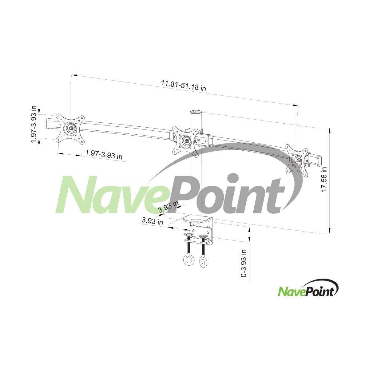 NavePoint Triple LCD Monitor Curved Mount Stand C-Clamp With Adjustable Tilt Holds 3 Monitors Up To 24-Inches Black