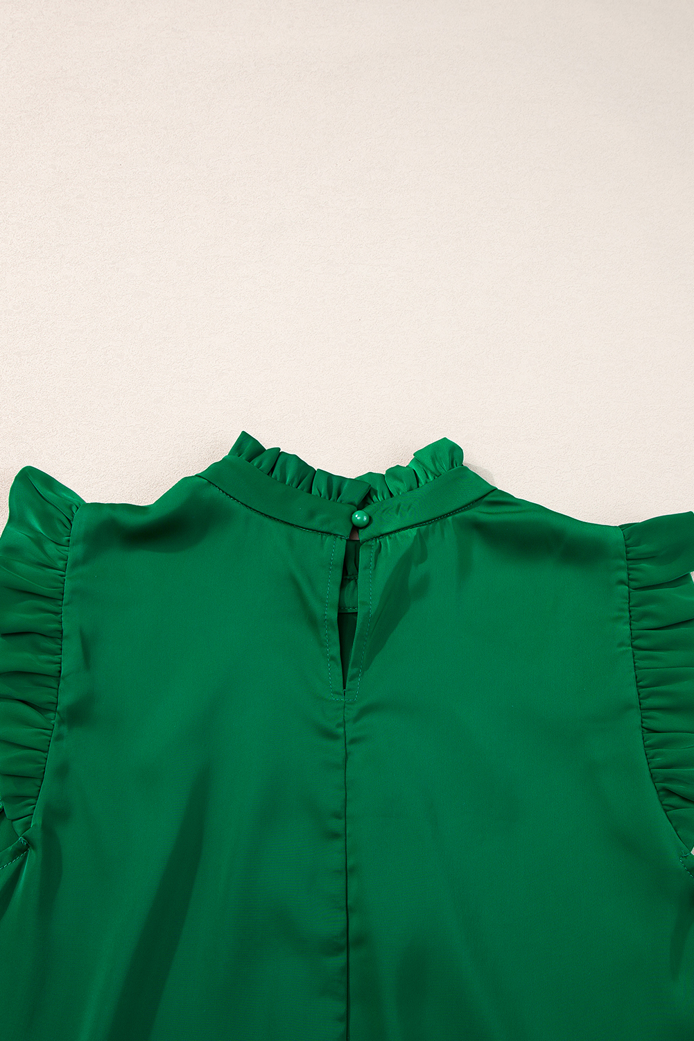 Bright Green Frilled Trim Sleeveless Pleated Blouse
