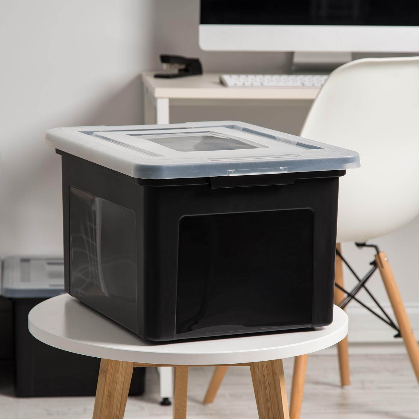 IRIS Dual Purpose Letter and Legal Size File Box, 4 Pack, Black/Clear