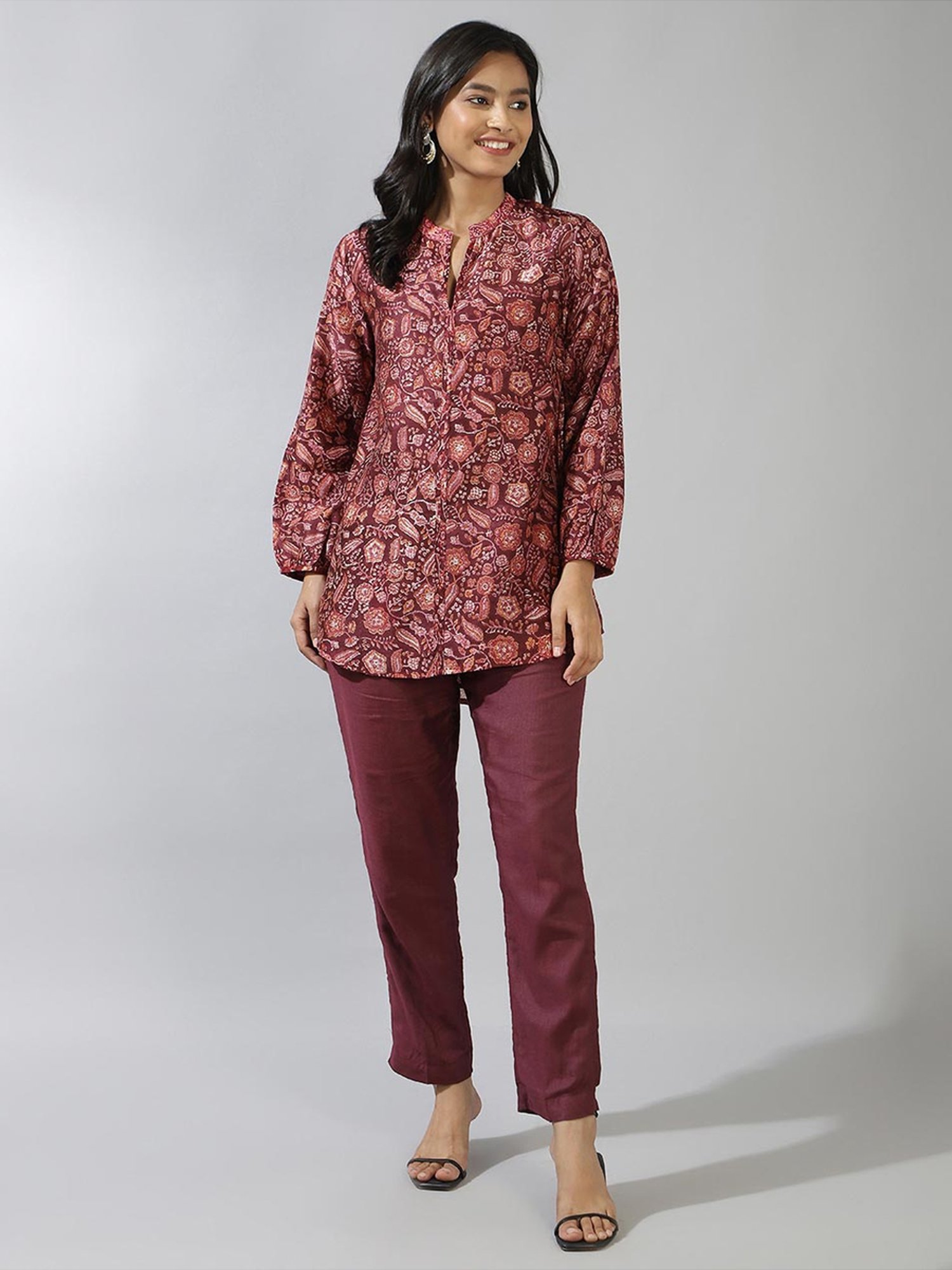 Fabindia Maroon Printed Tunic