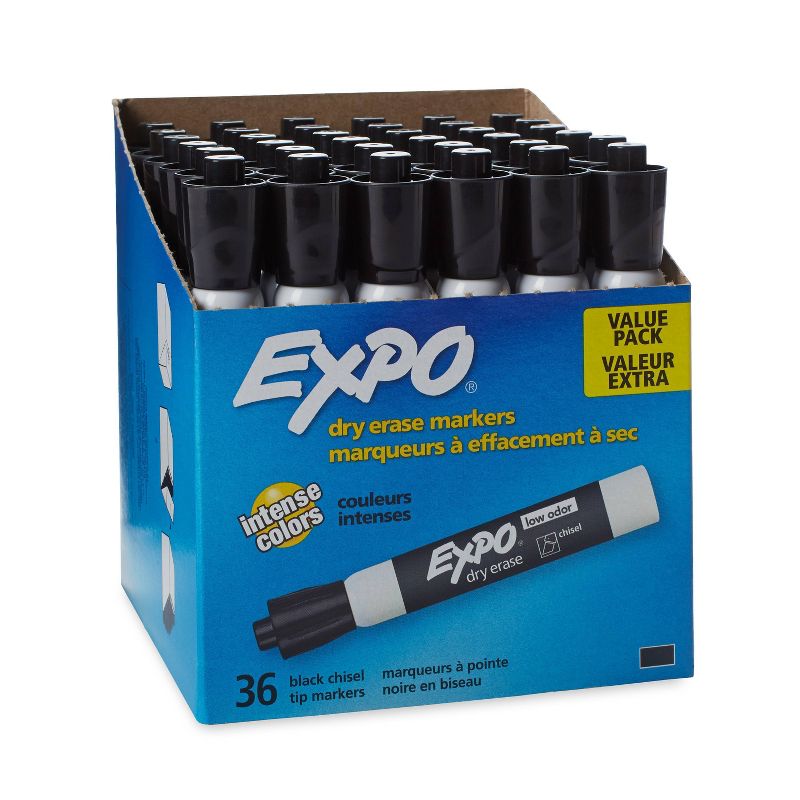 EXPO Low Odor Dry Erase Marker Chisel Tip Black 36/Box